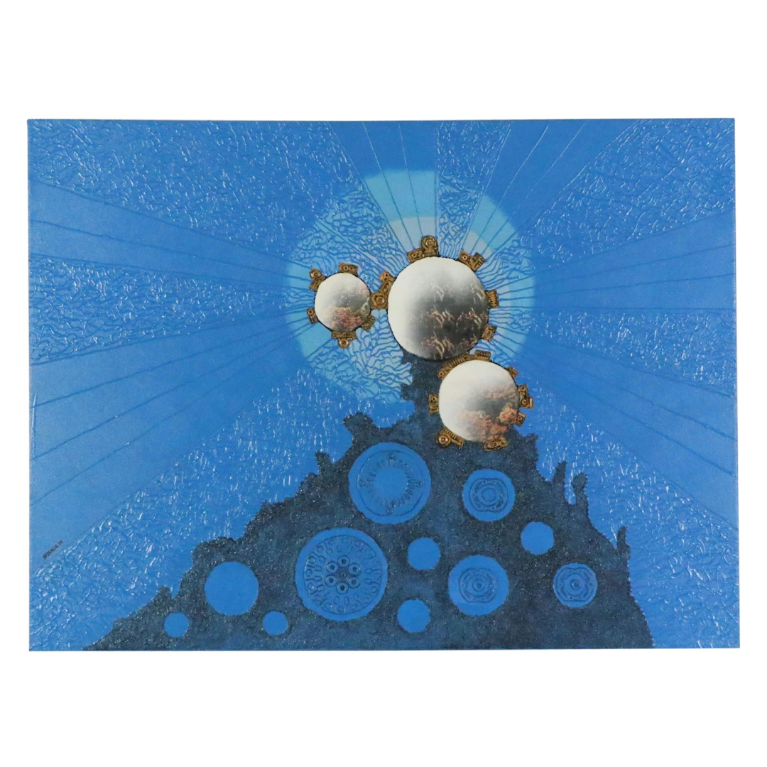 Carlos Monge Surrealist Mixed Media Painting "Eclipse," 2014