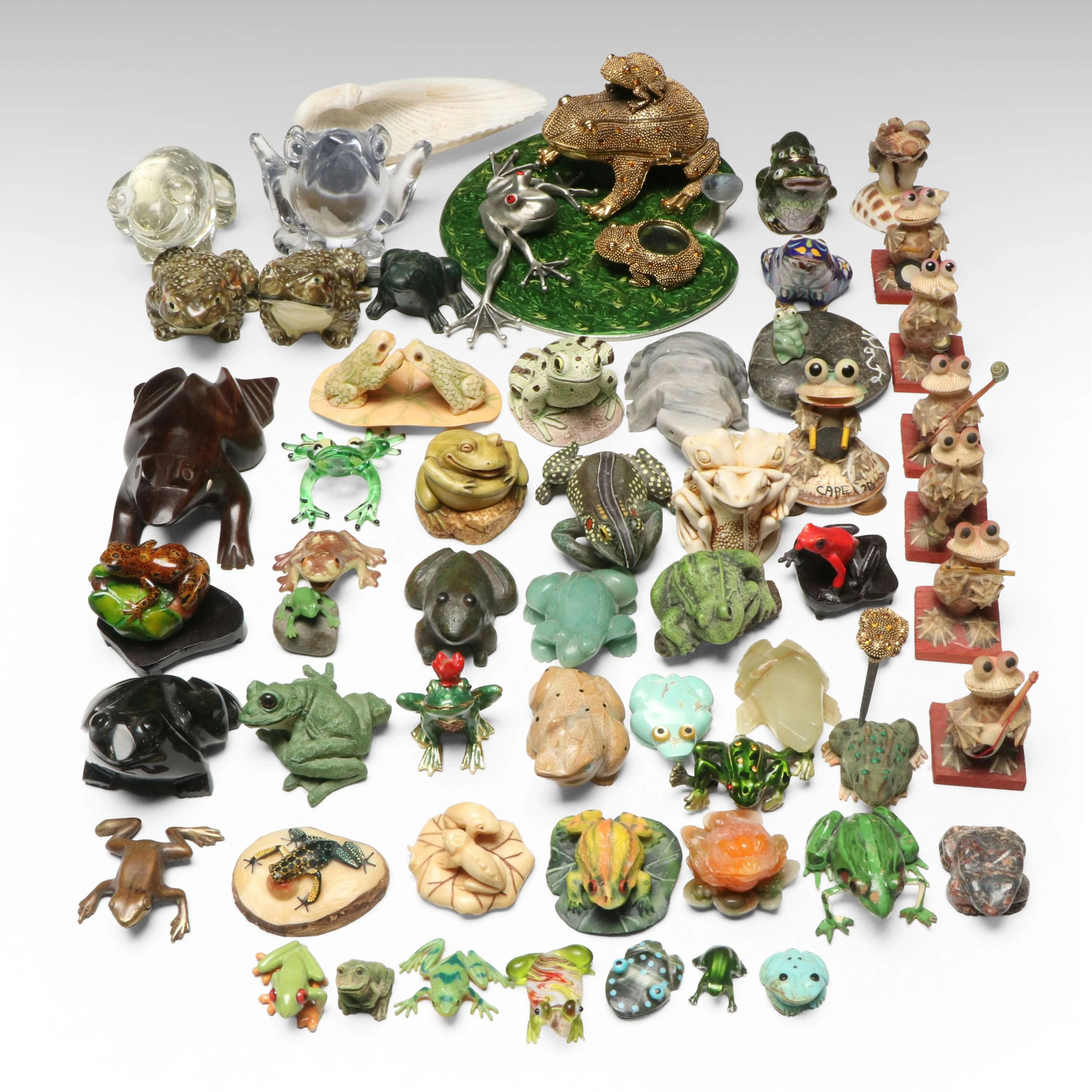 Carved Stone, Glass, Ceramic with Other Frog Figurines and Table Décor