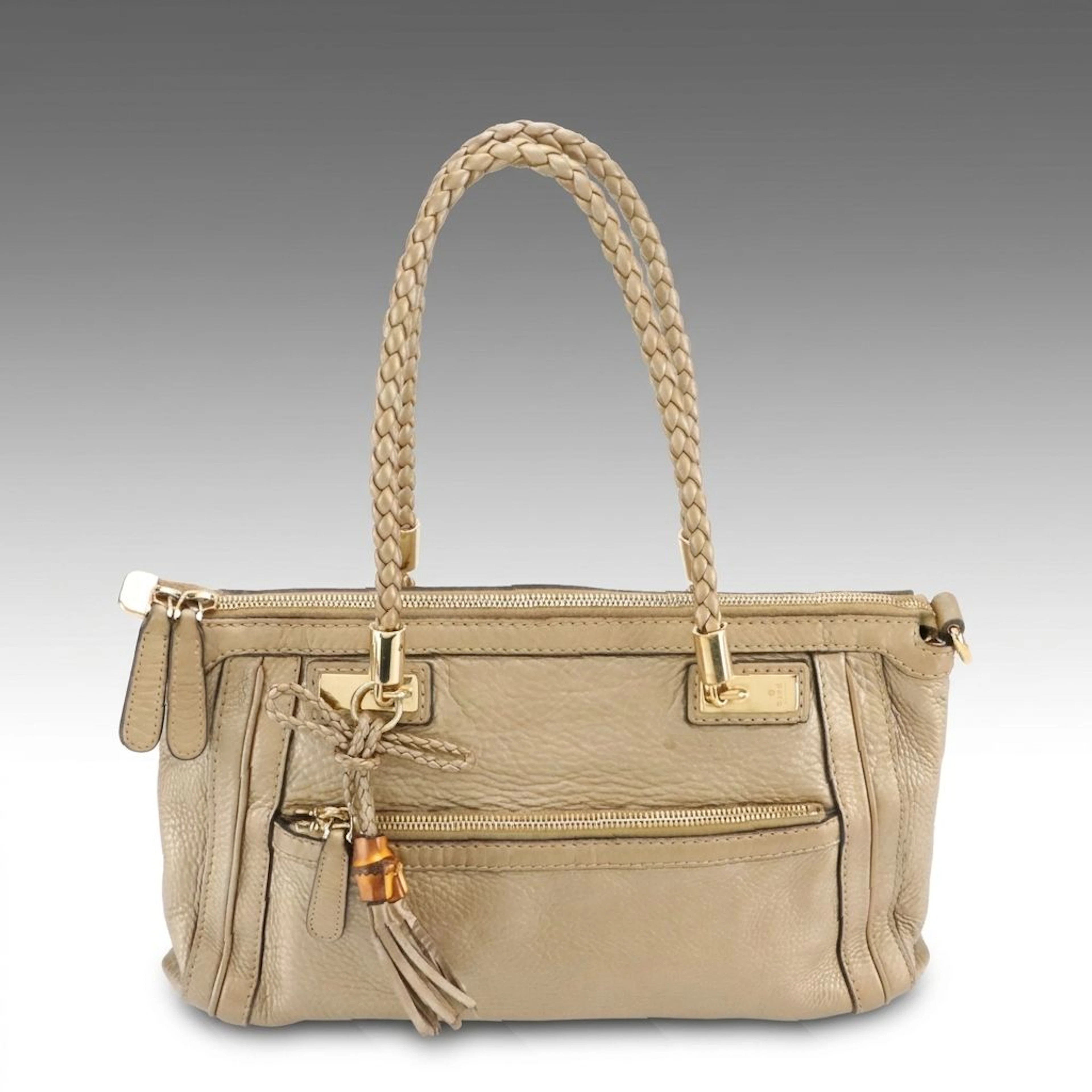 Gucci Bella Two-Way Bag in Metallic Grained Calfskin Leather W/ Bamboo Accent