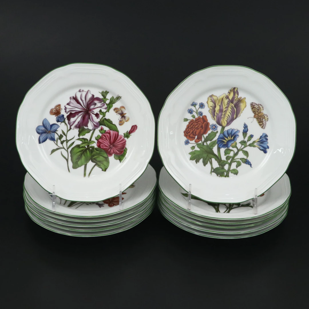 Bareuther Waldsassen Porcelain Botanical Floral Salad Plates, Mid-20th Century