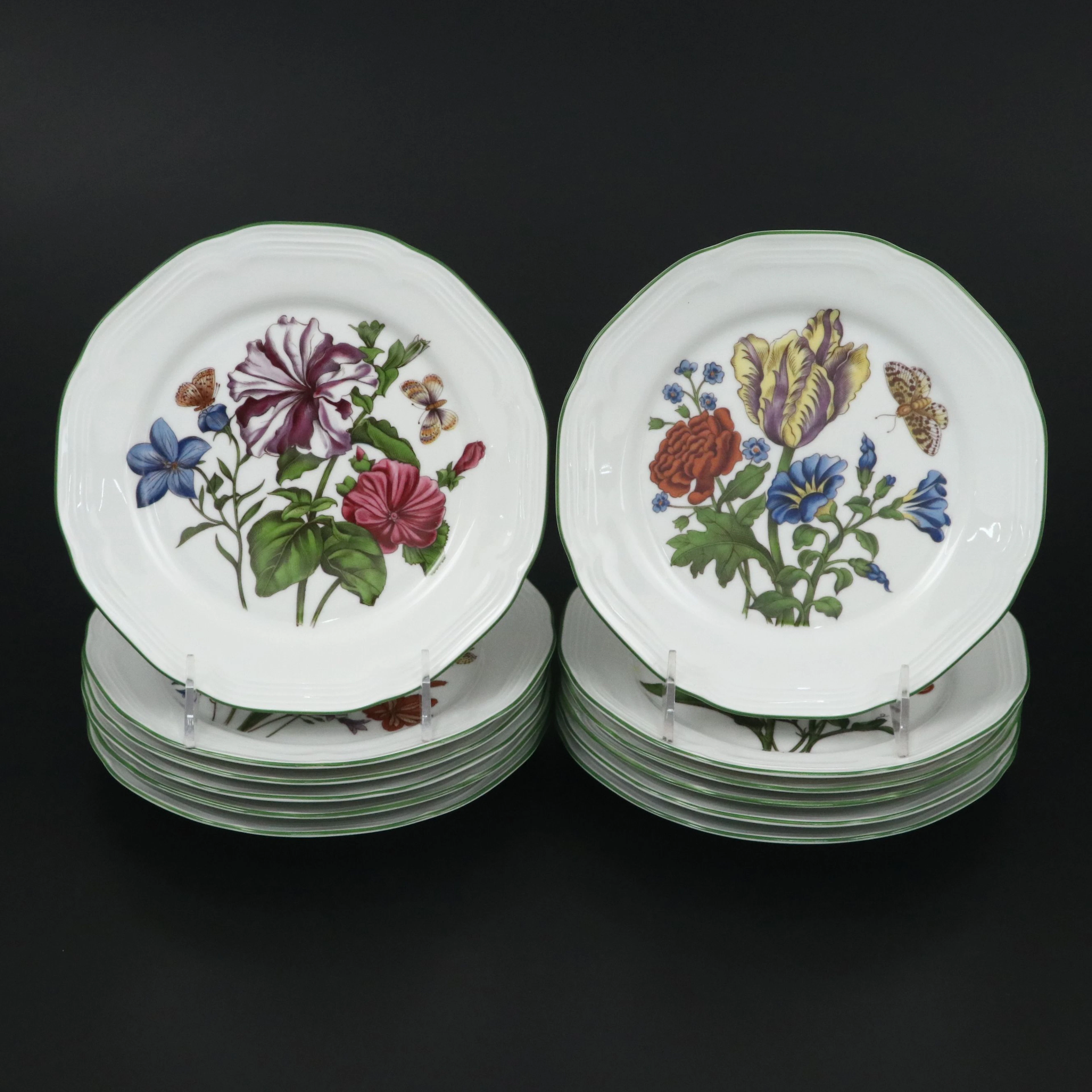 Bareuther Waldsassen Porcelain Botanical Floral Salad Plates, Mid-20th Century
