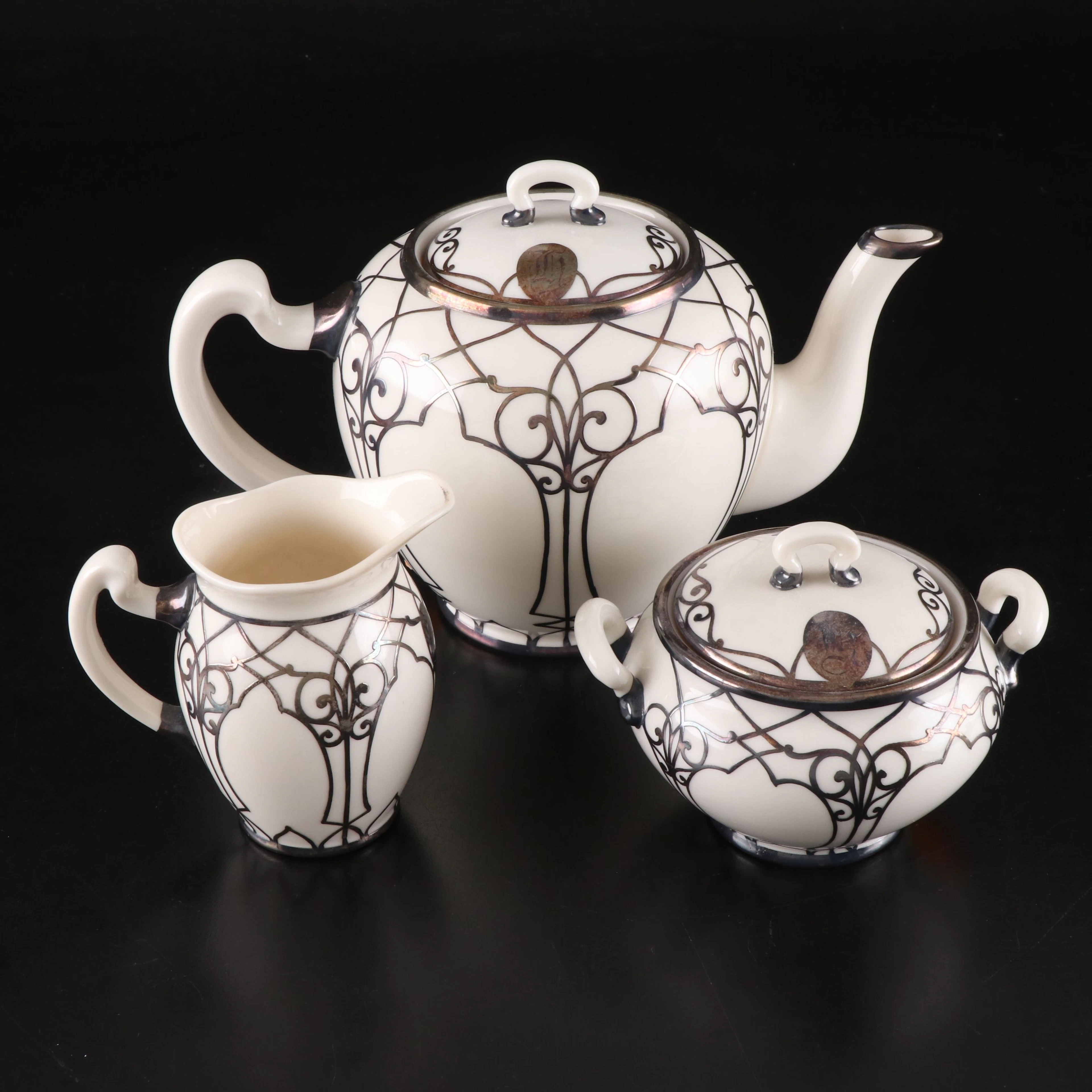 Lenox Sterling Silver Overlay and Porcelain Tea Service, Early 20th C.