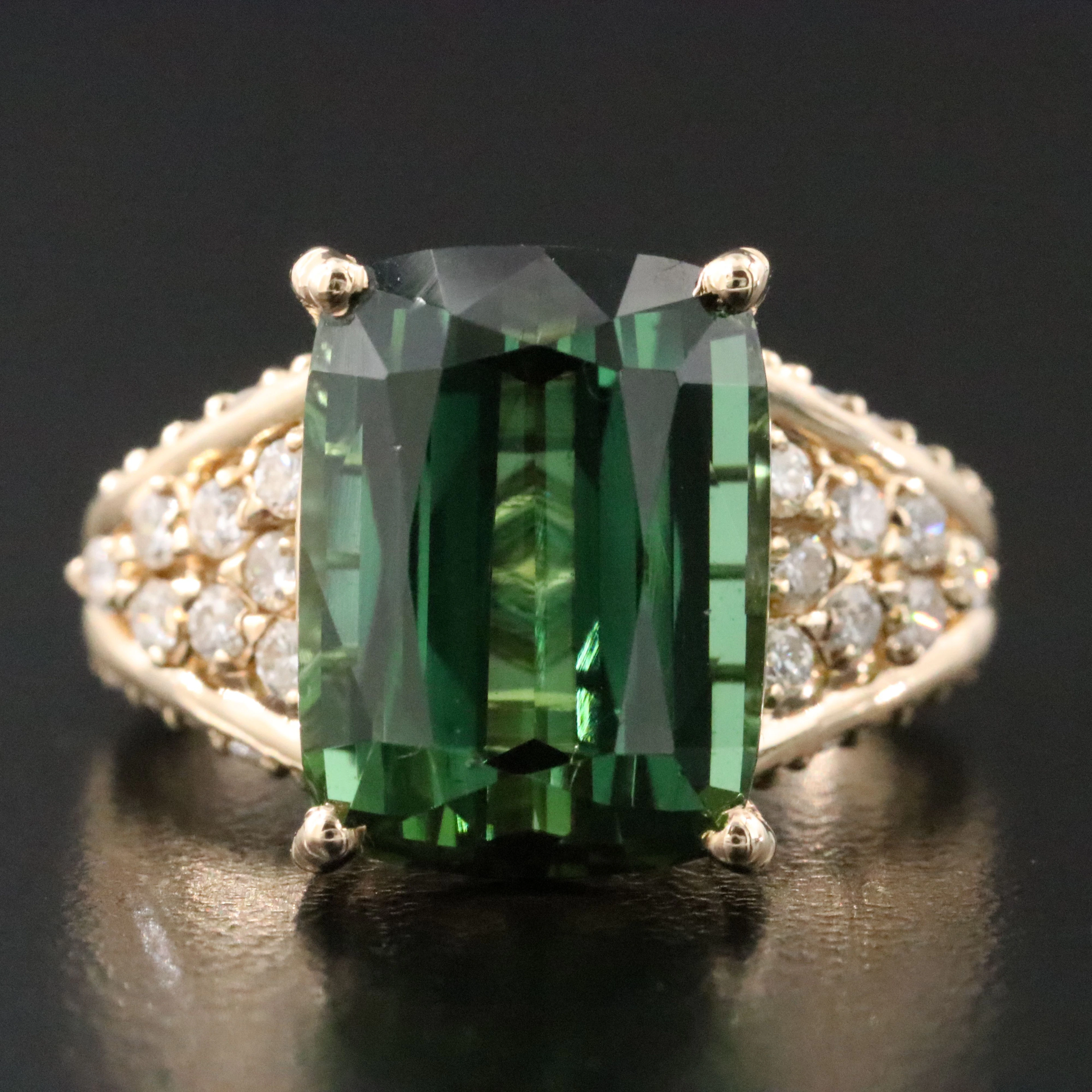 14K 9.72 CT Green Tourmaline and 1.43 CTW Diamond Ring with GIA Report