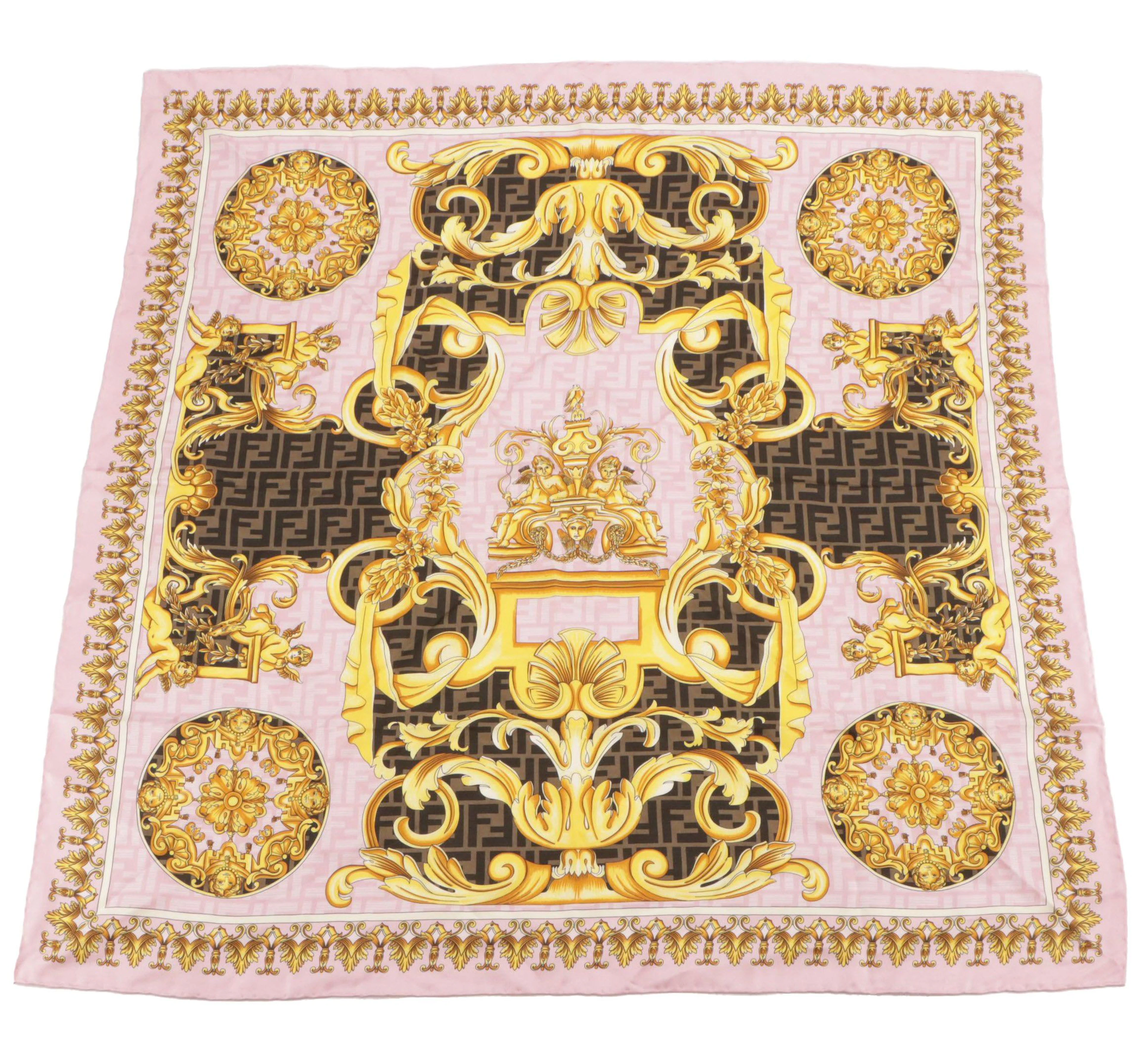 Fendace Fendi by Versace Pink Silk Printed Foulard Scarf