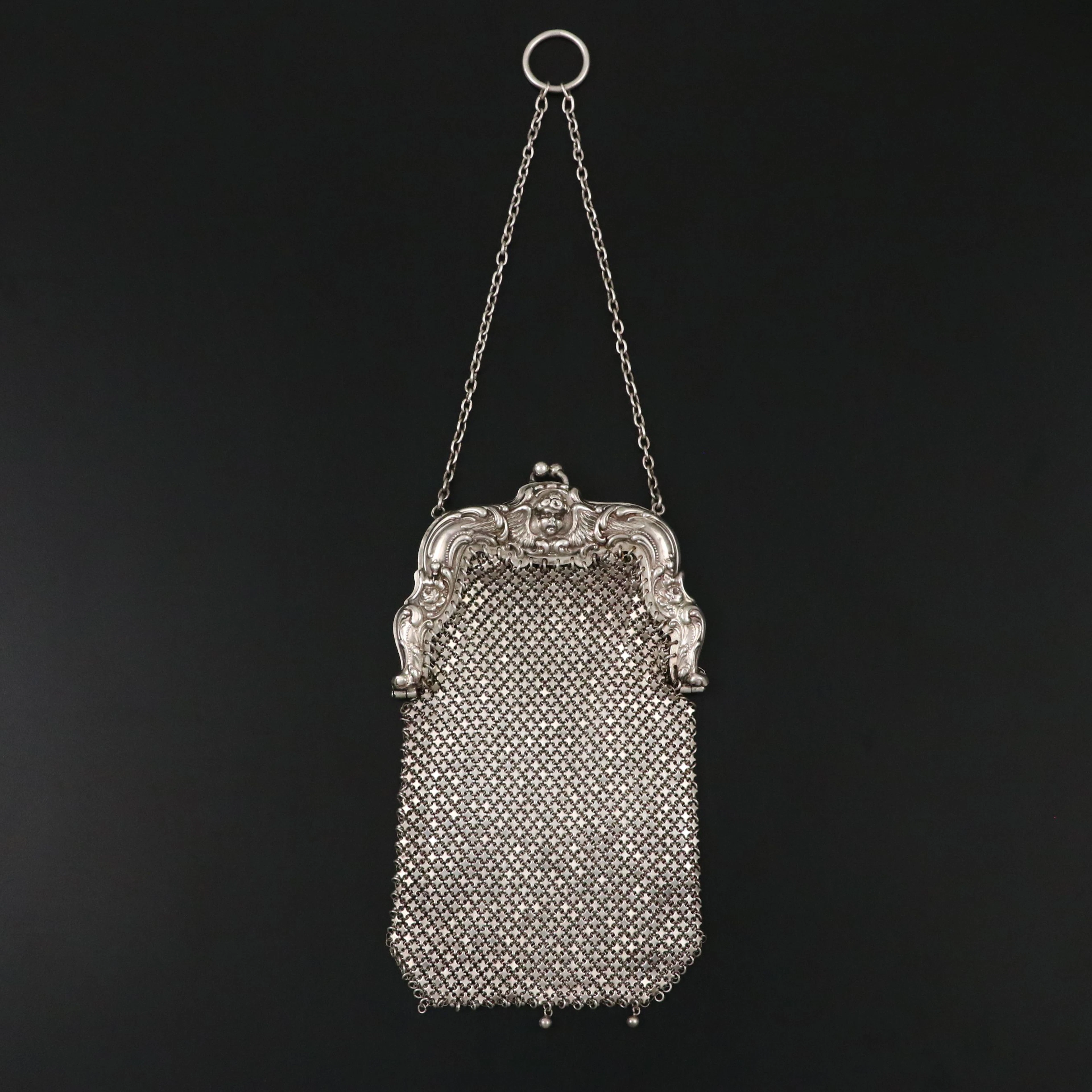 Art Nouveau Style W. & D. Sterling Silver Mesh Purse