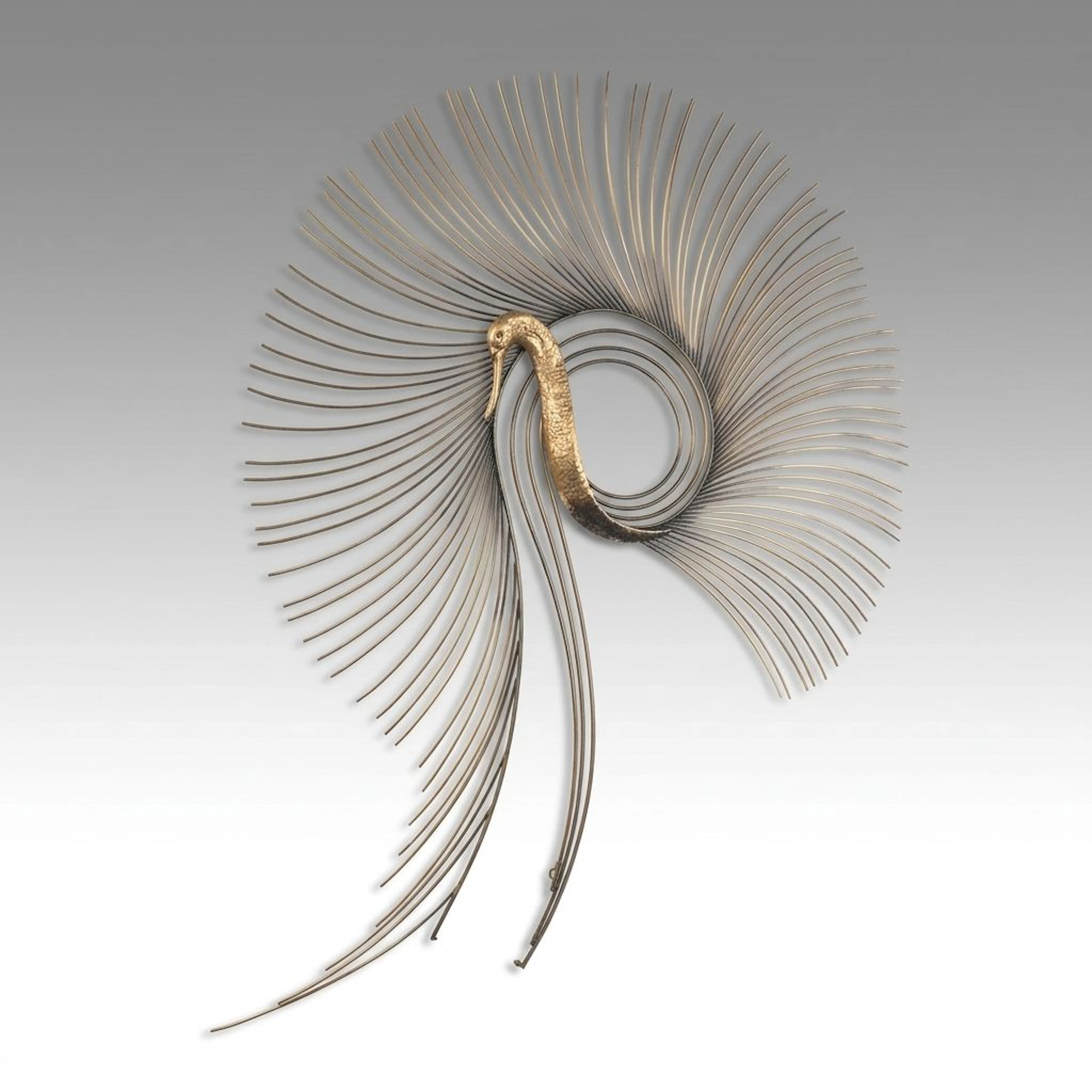 Curtis Jeré Brass Finish Peacock Sculptural Wall Décor, Late 20th Century