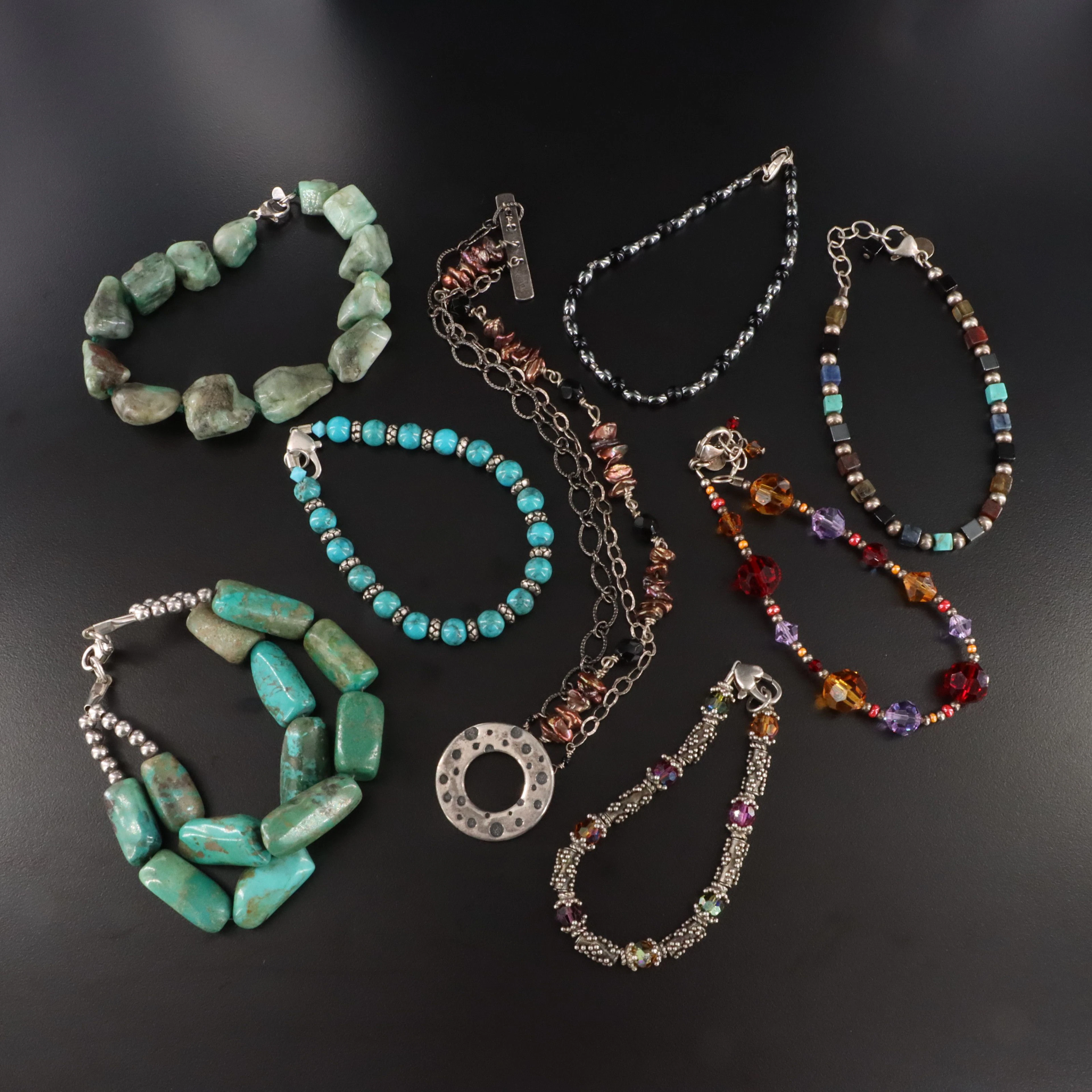 Turquoise, Emerald and Hematite Featured in Sterling Bracelets