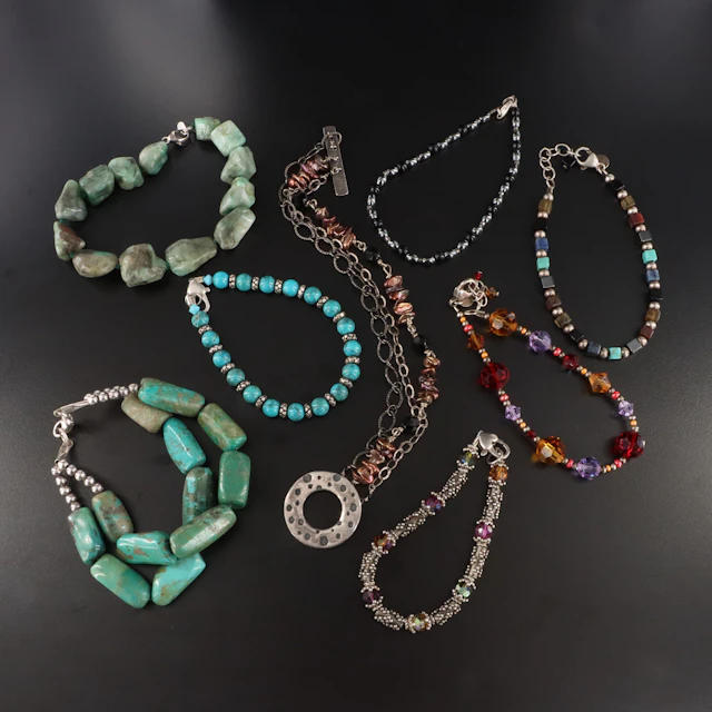Turquoise, Emerald and Hematite Featured in Sterling Bracelets