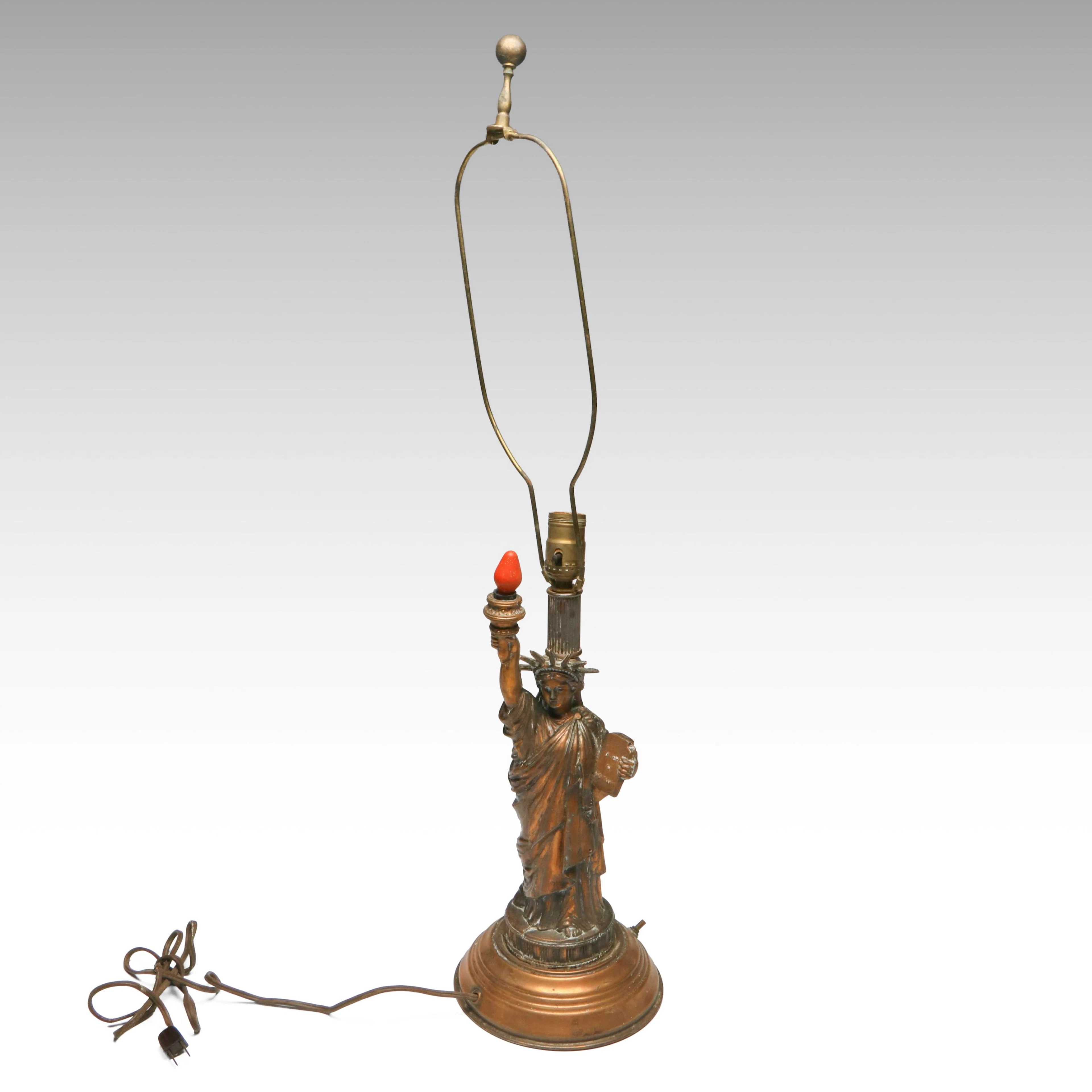Copper Lady Liberty Figural Table Lamp, Mid-20th Century