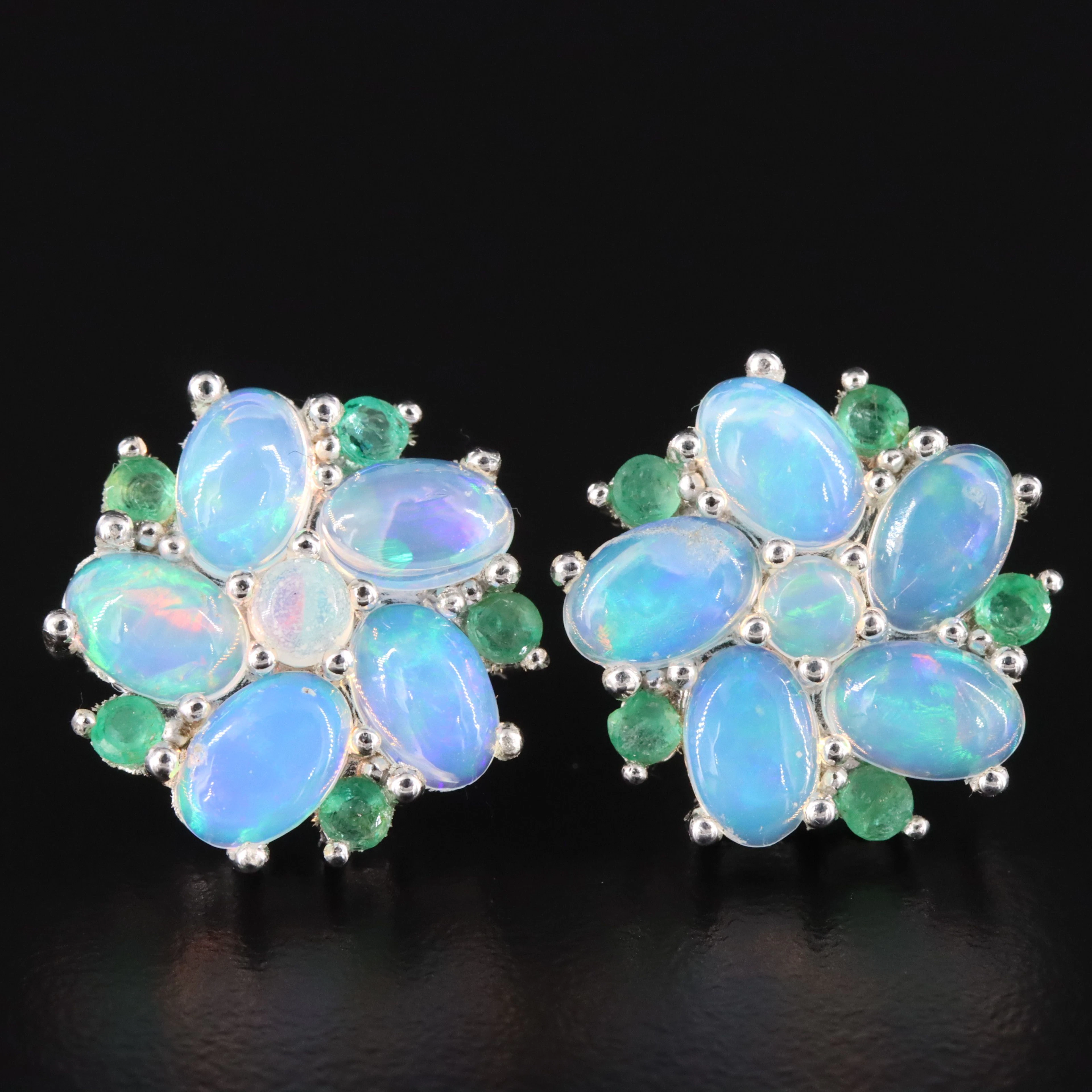 Sterling Opal and Emerald Earrings
