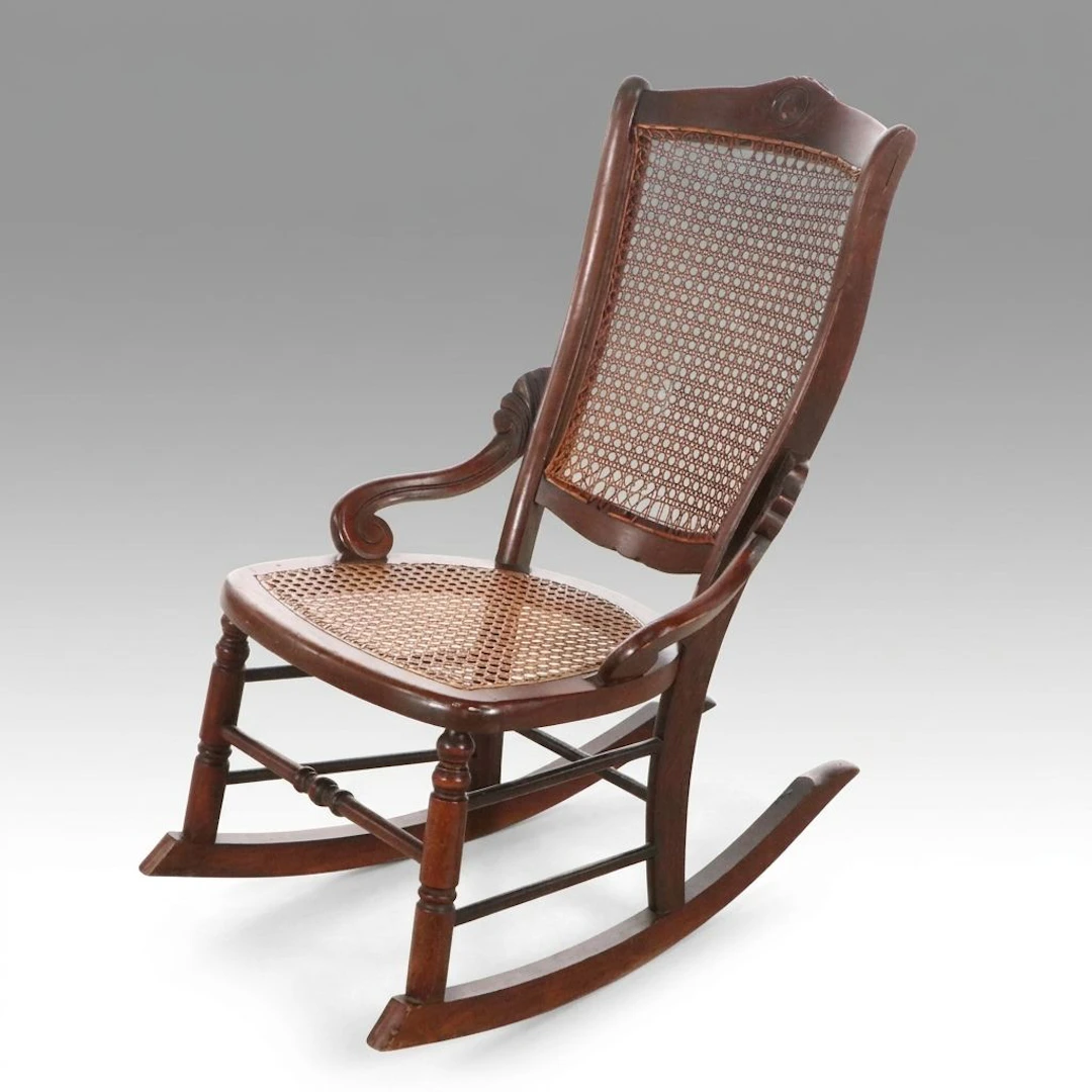 Traditional Style Caned Rocking Chair, Early to Mid-20th Century