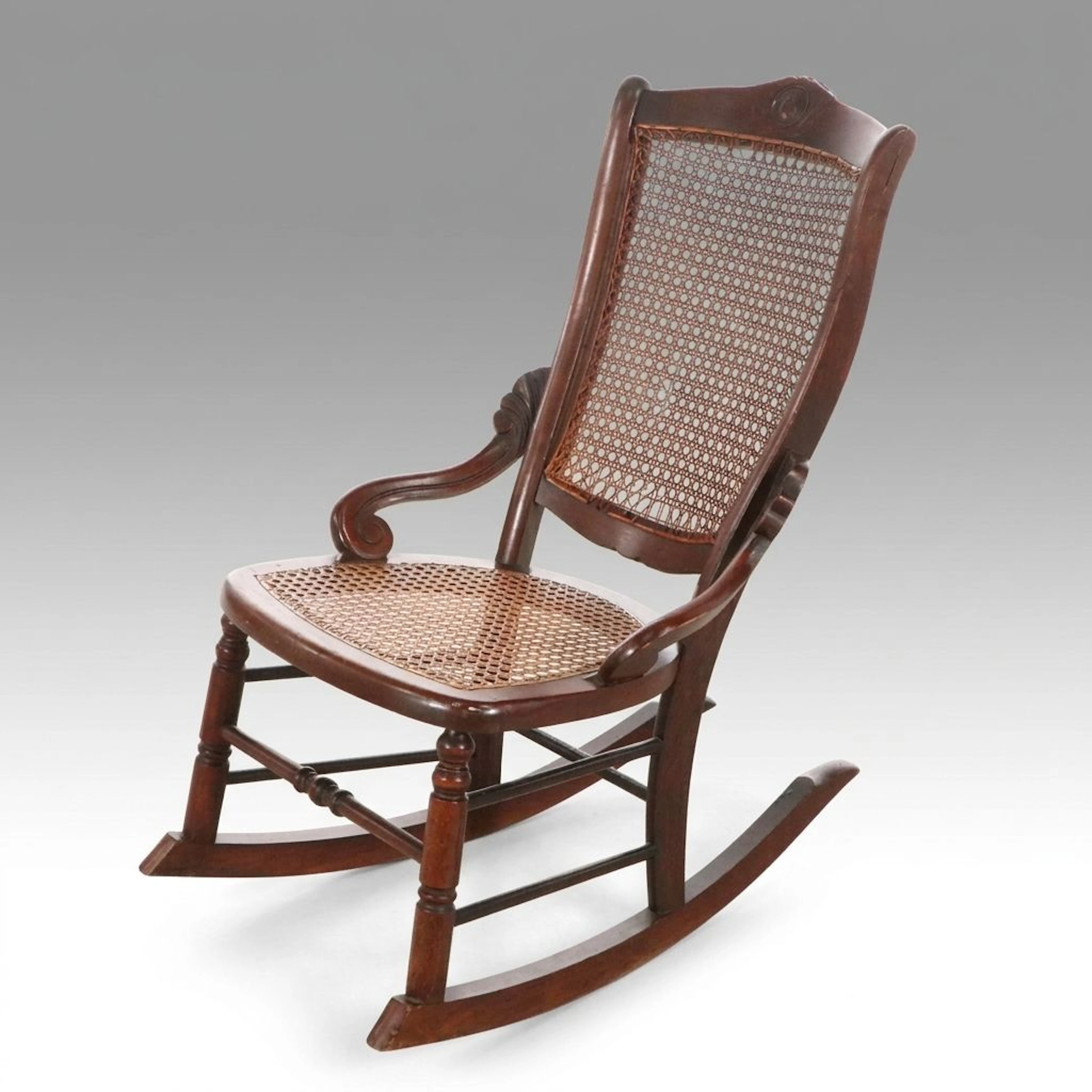 Traditional Style Caned Rocking Chair, Early to Mid-20th Century