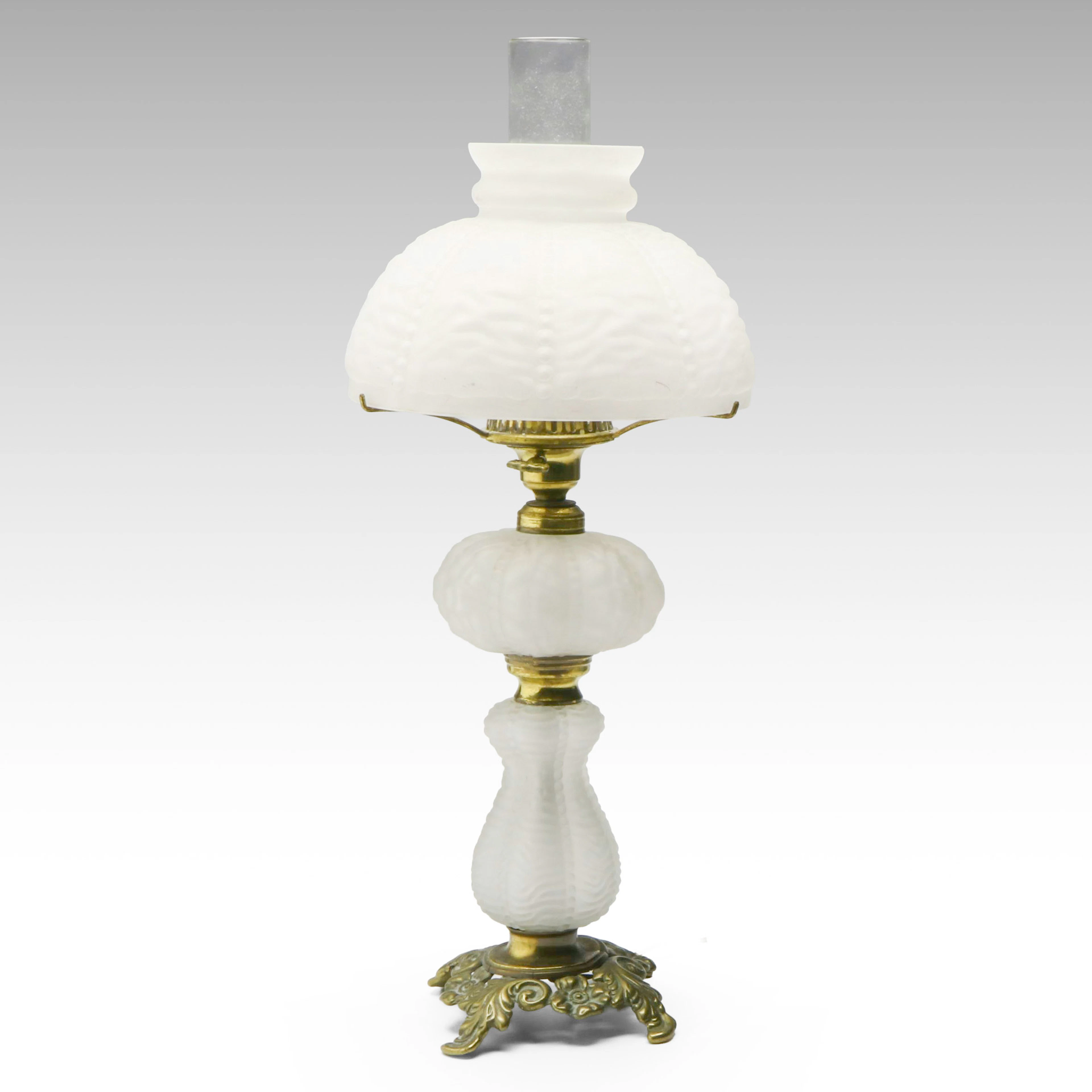 Fenton Style Drape Satin Glass and Brass Parlor Lamp