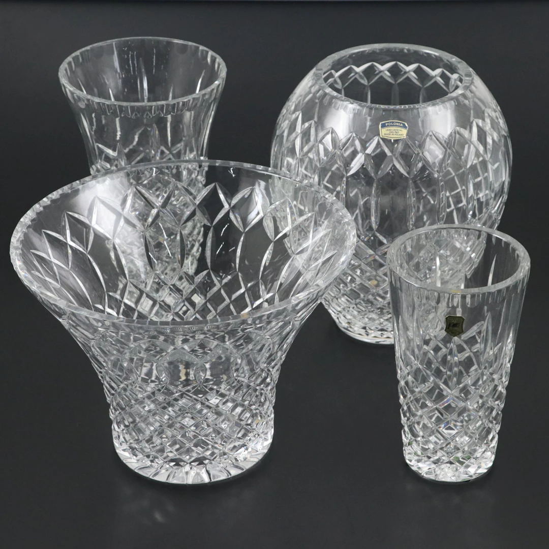 Polish and Other Cut Crystal Vases, Late 20th/Early 21st C.