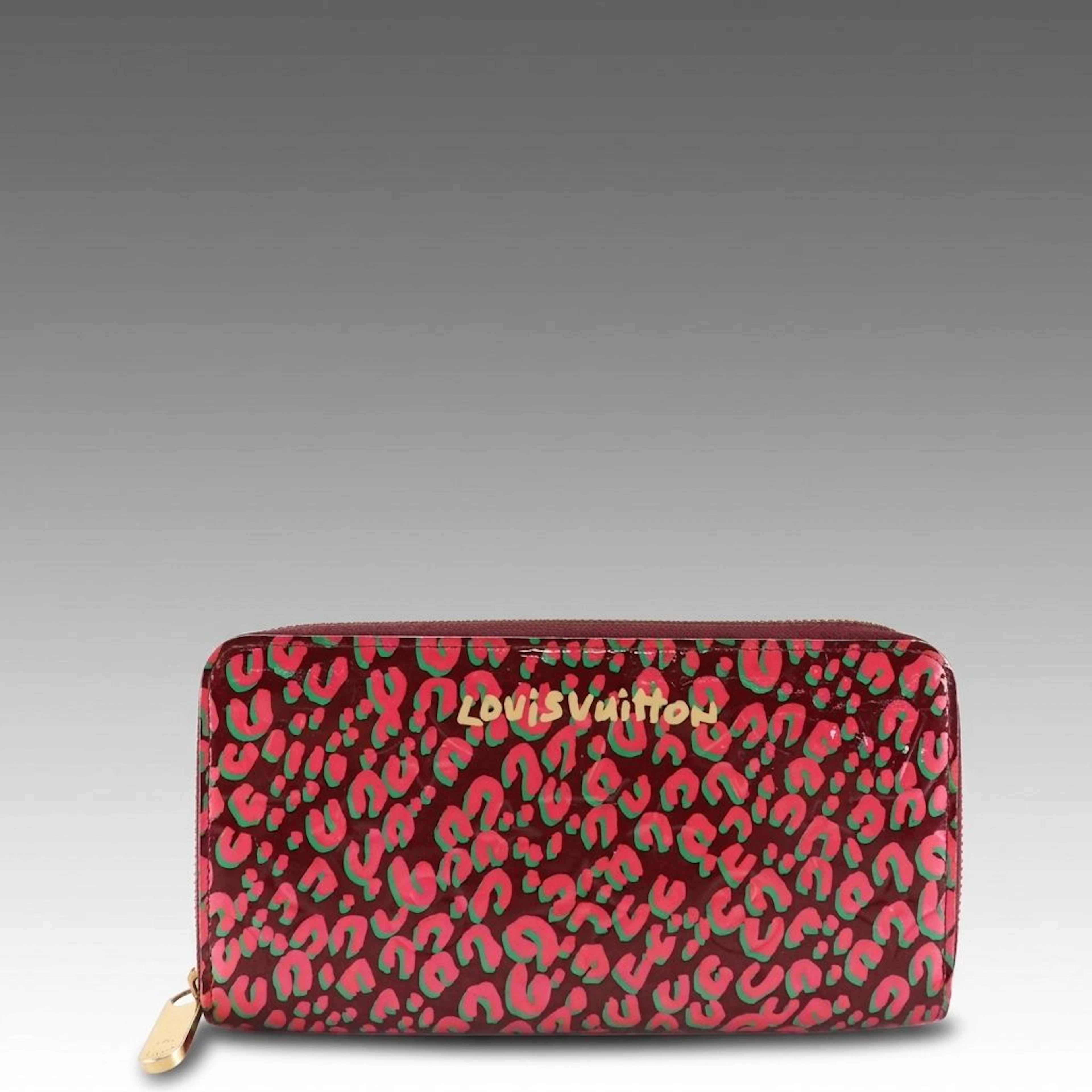 Louis Vuitton Zippy Wallet in Pink/Green Leopard Print Monogram Vernis Leather