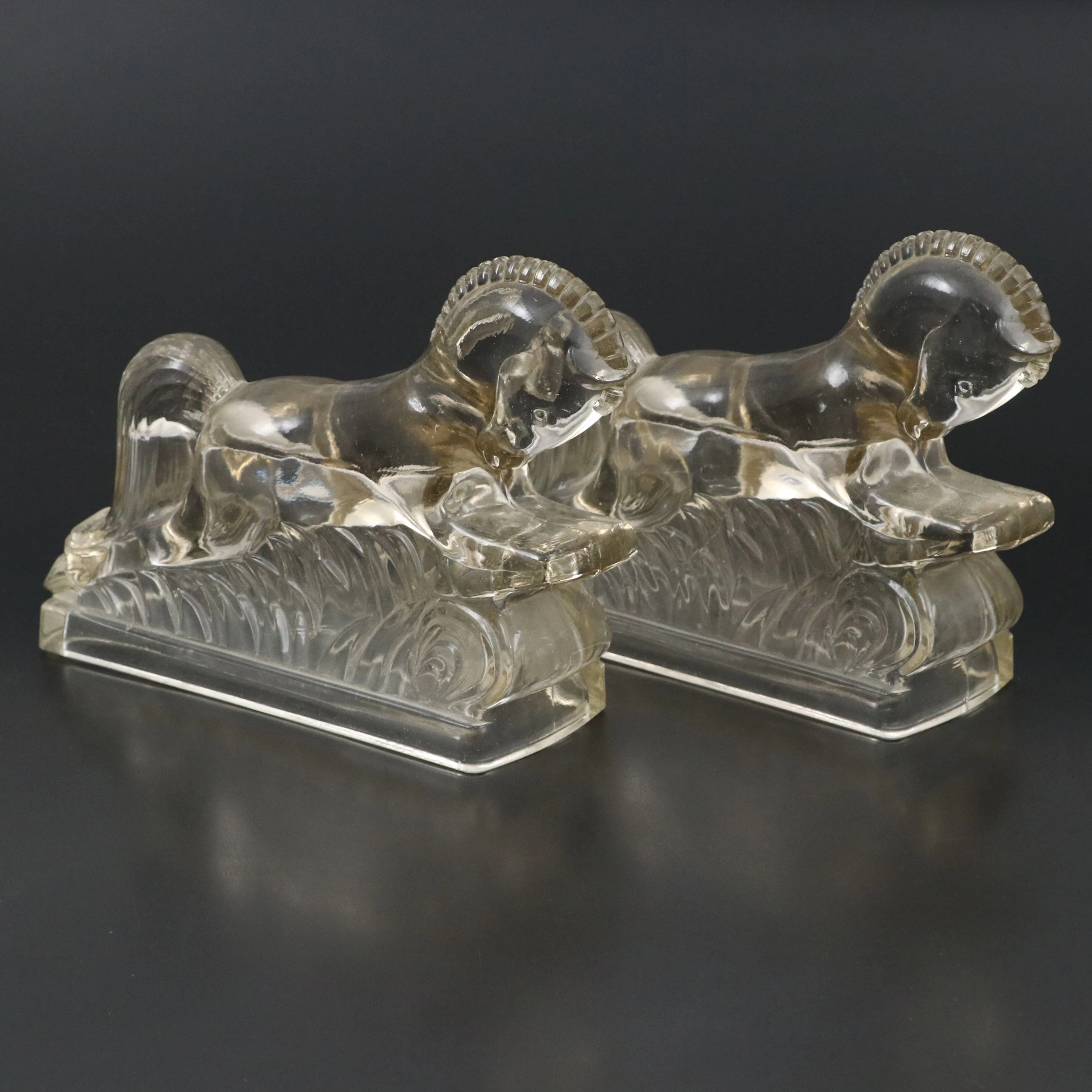 Art Deco Style Glass Horse Bookends, Early to Mid-20th C.