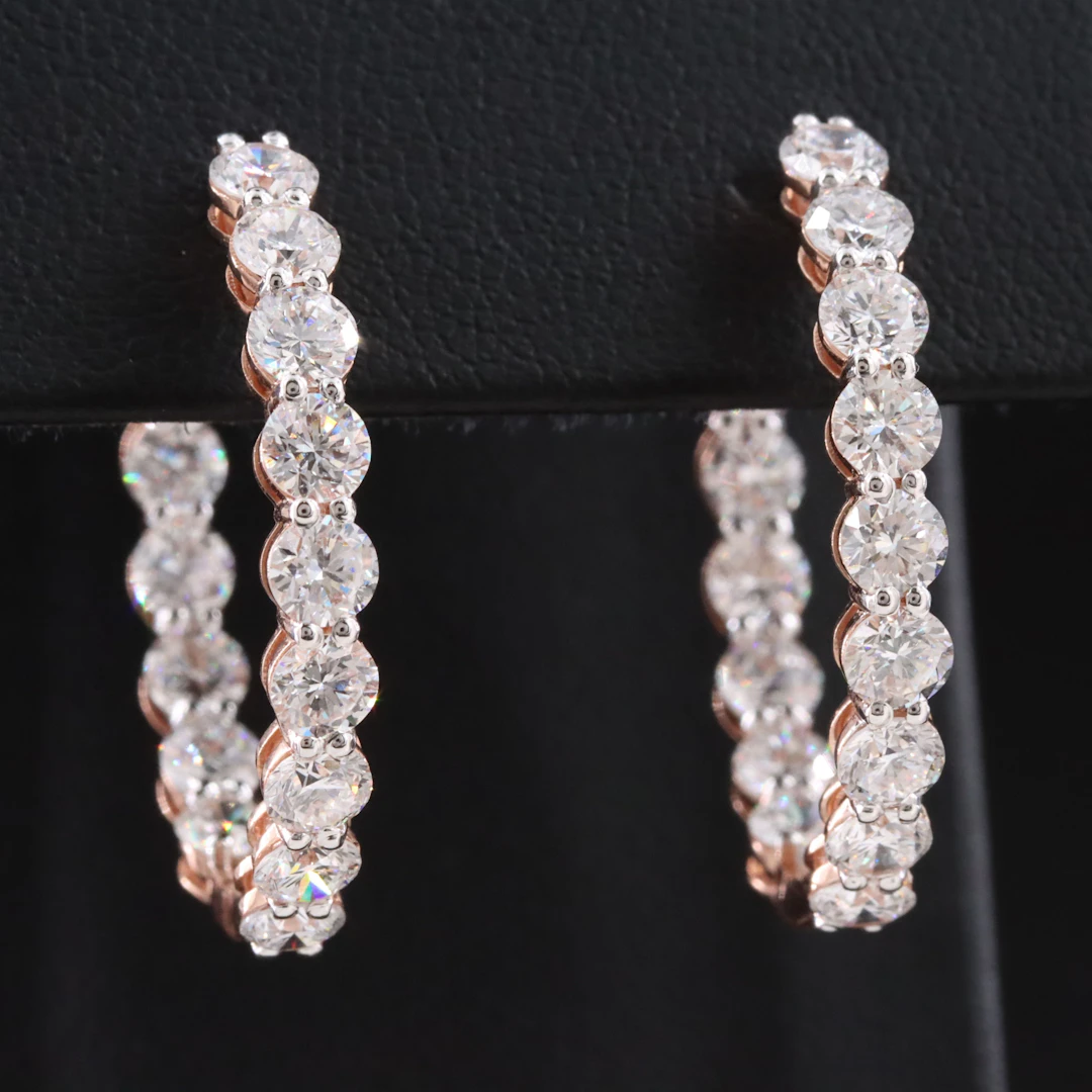 14K Rose Gold 6.21 CTW Lab Grown Diamond Inside-Out Hoop Earrings