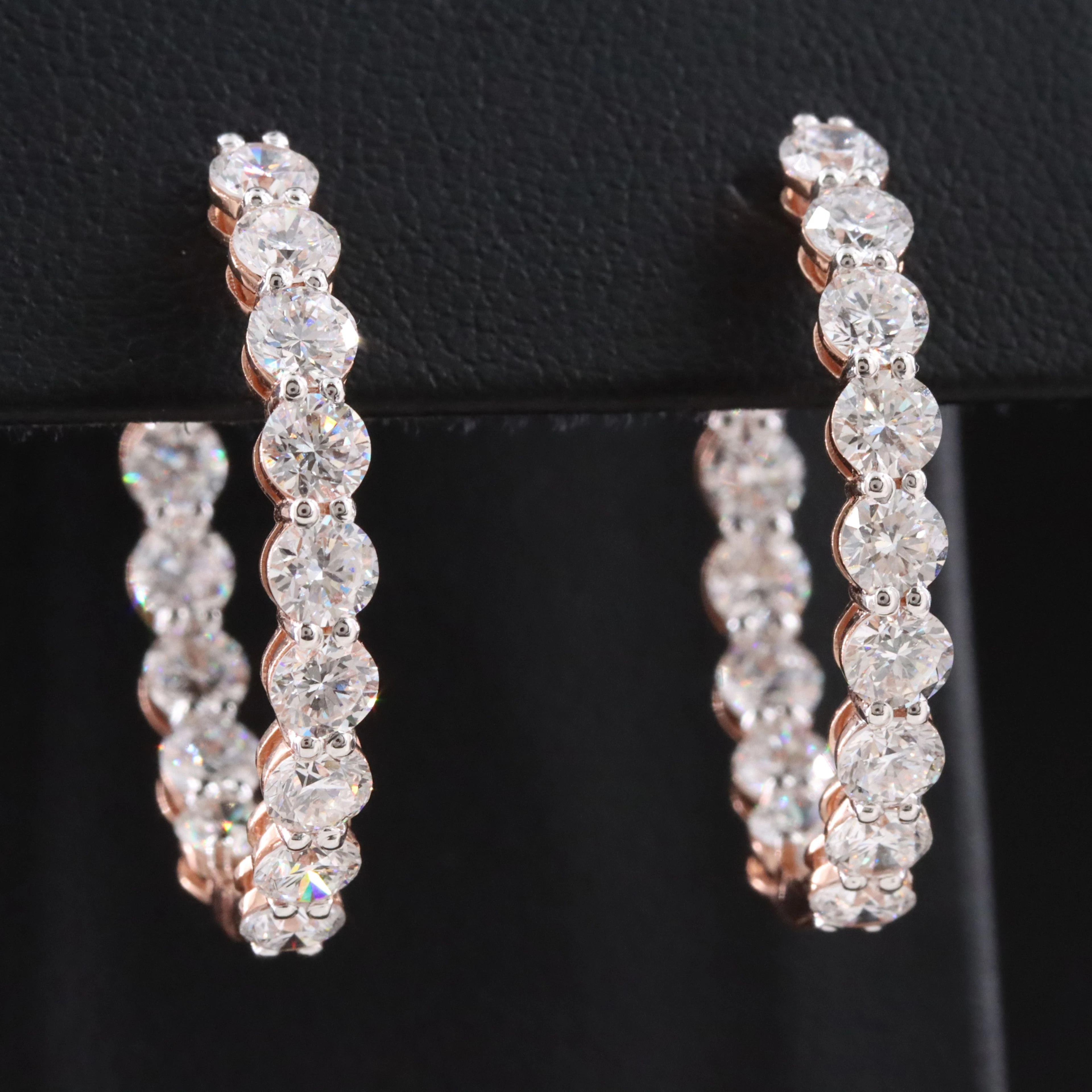 14K Rose Gold 6.21 CTW Lab Grown Diamond Inside-Out Hoop Earrings