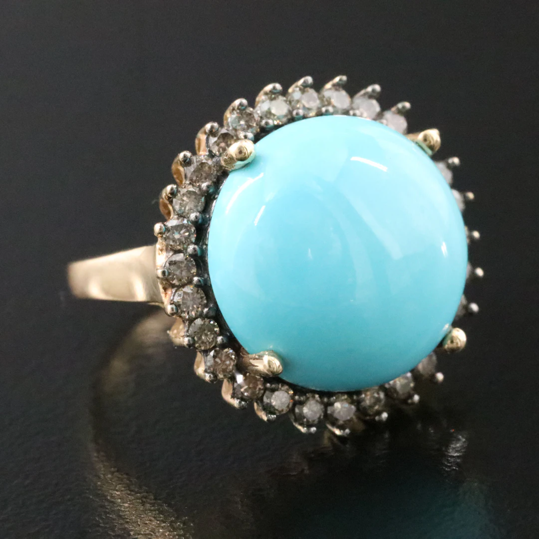 14K Turquoise and Diamond Ring