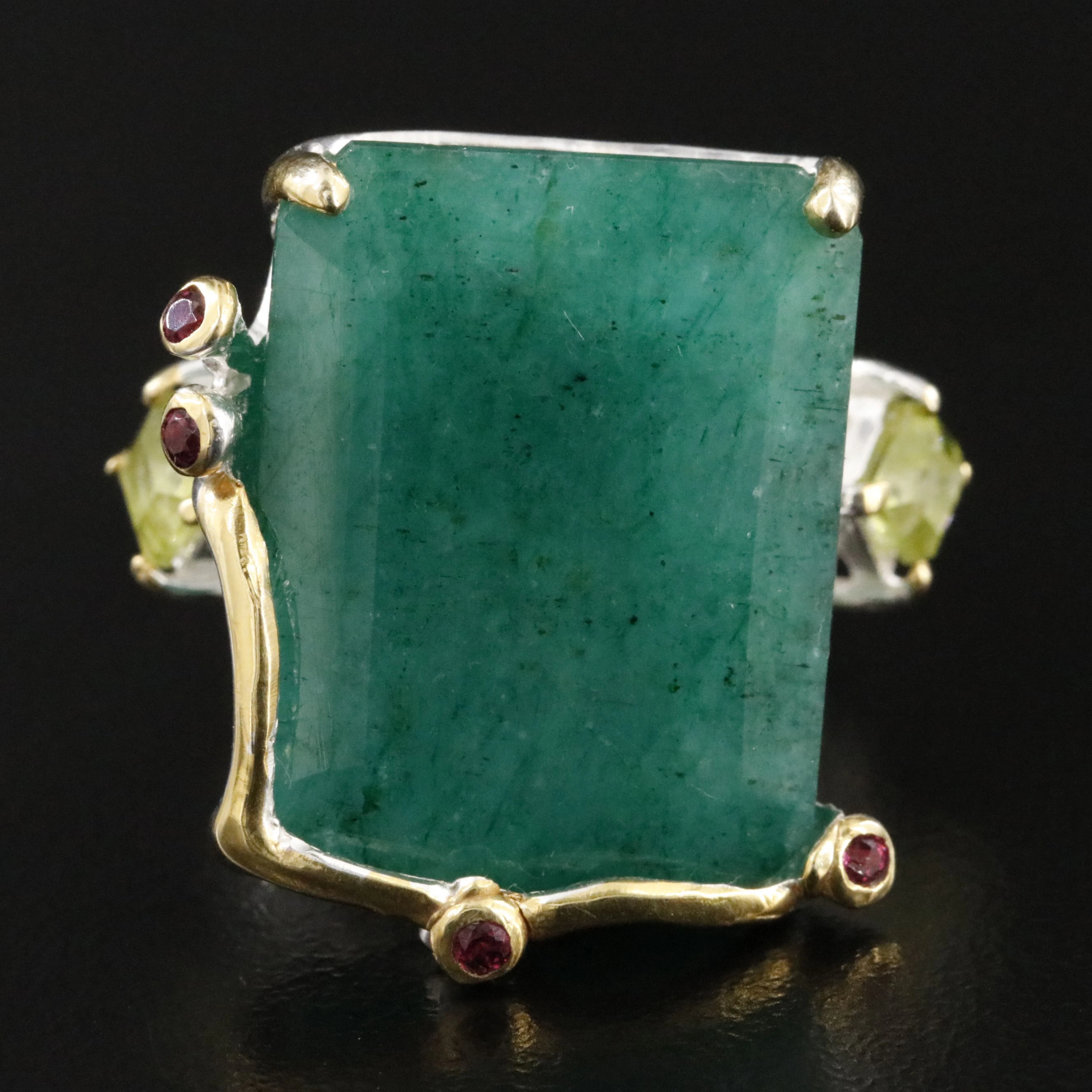 Sterling Ring with Beryl, Pink Tourmaline, and Peridot