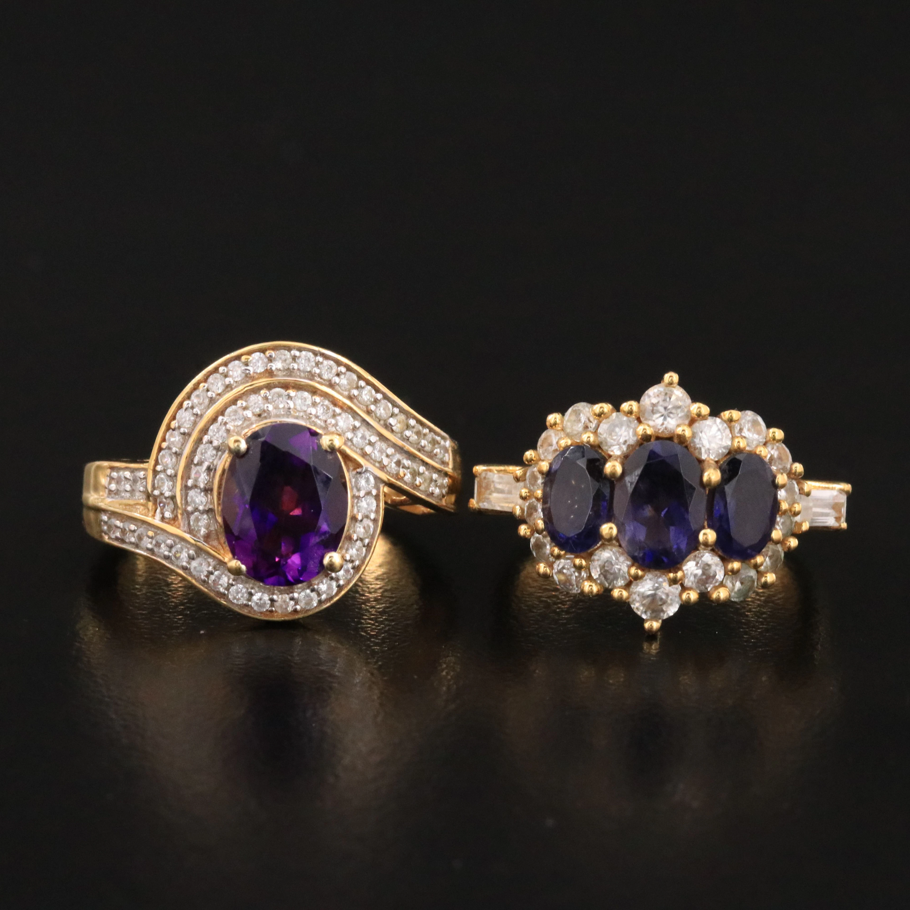 Sterling Amethyst, Iolite and White Zircon Rings