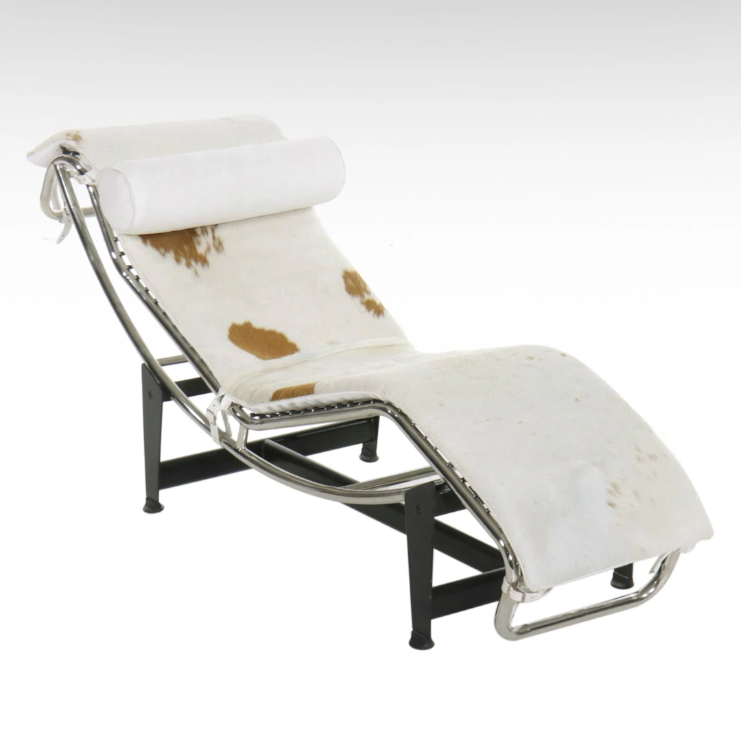 Corbusier Style Chaise Lounge Chair with Cowhide Upholstery, 21st Century