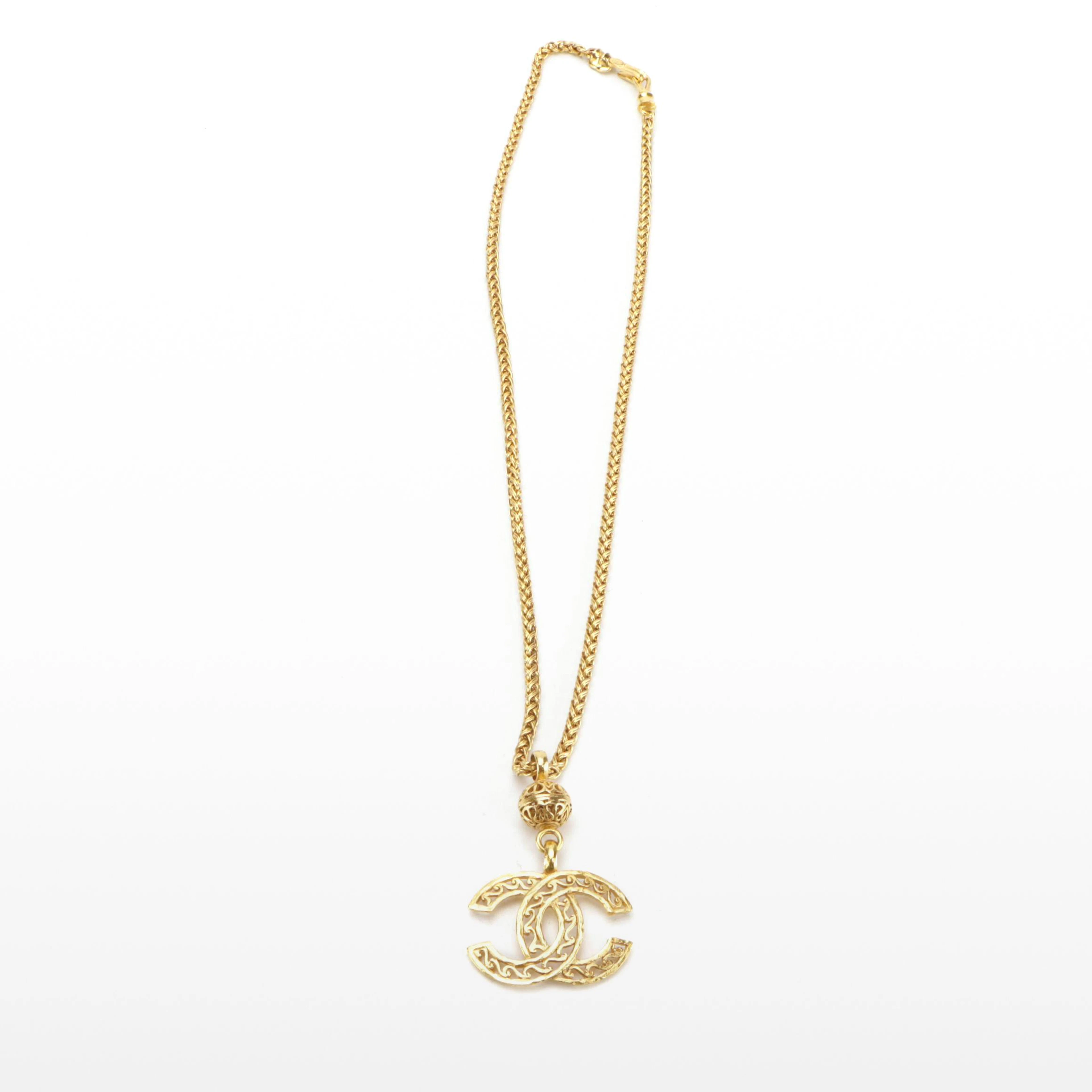 Chanel Coco Mark CC Fretwork Pendant Necklace