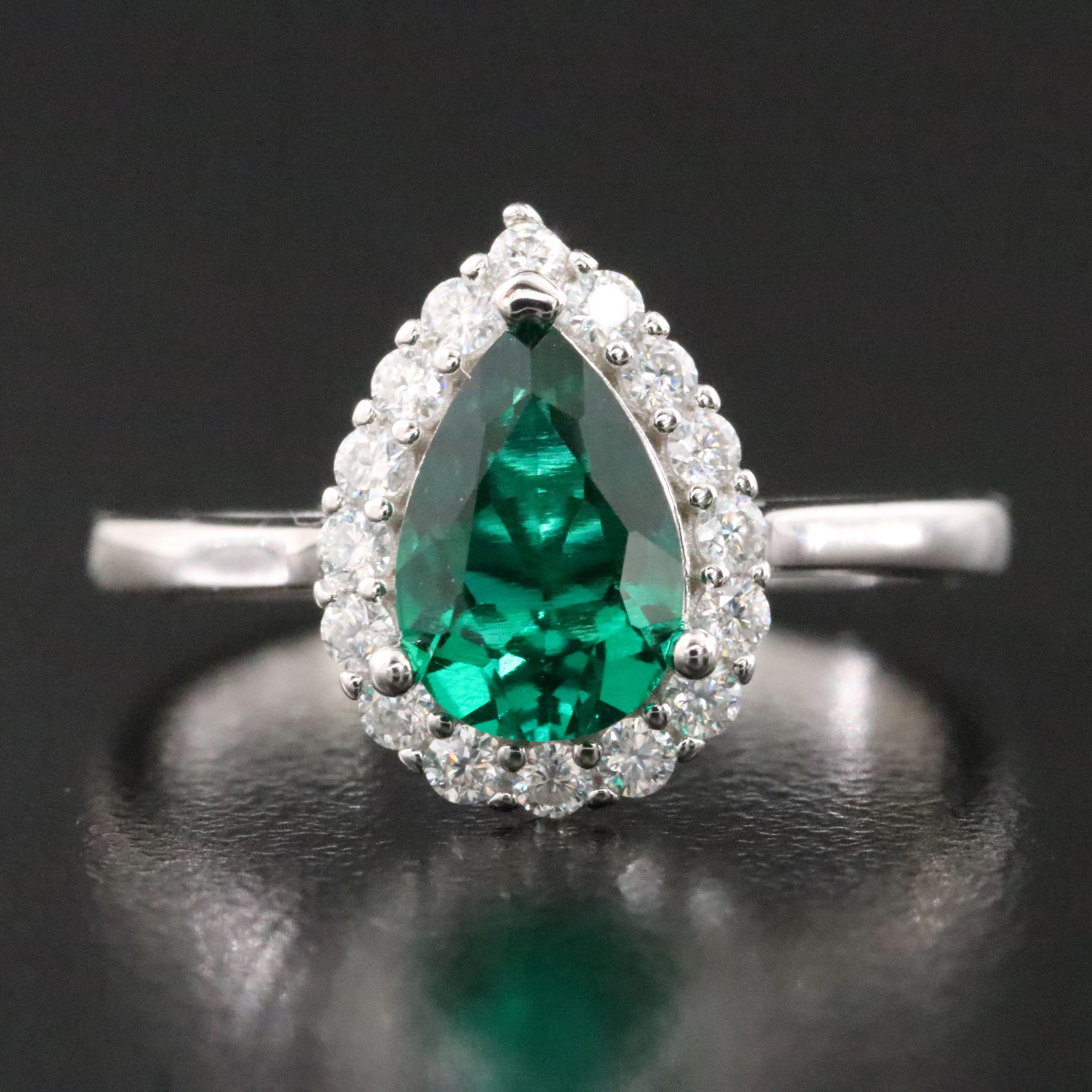 Sterling Emerald and Moissanite Ring