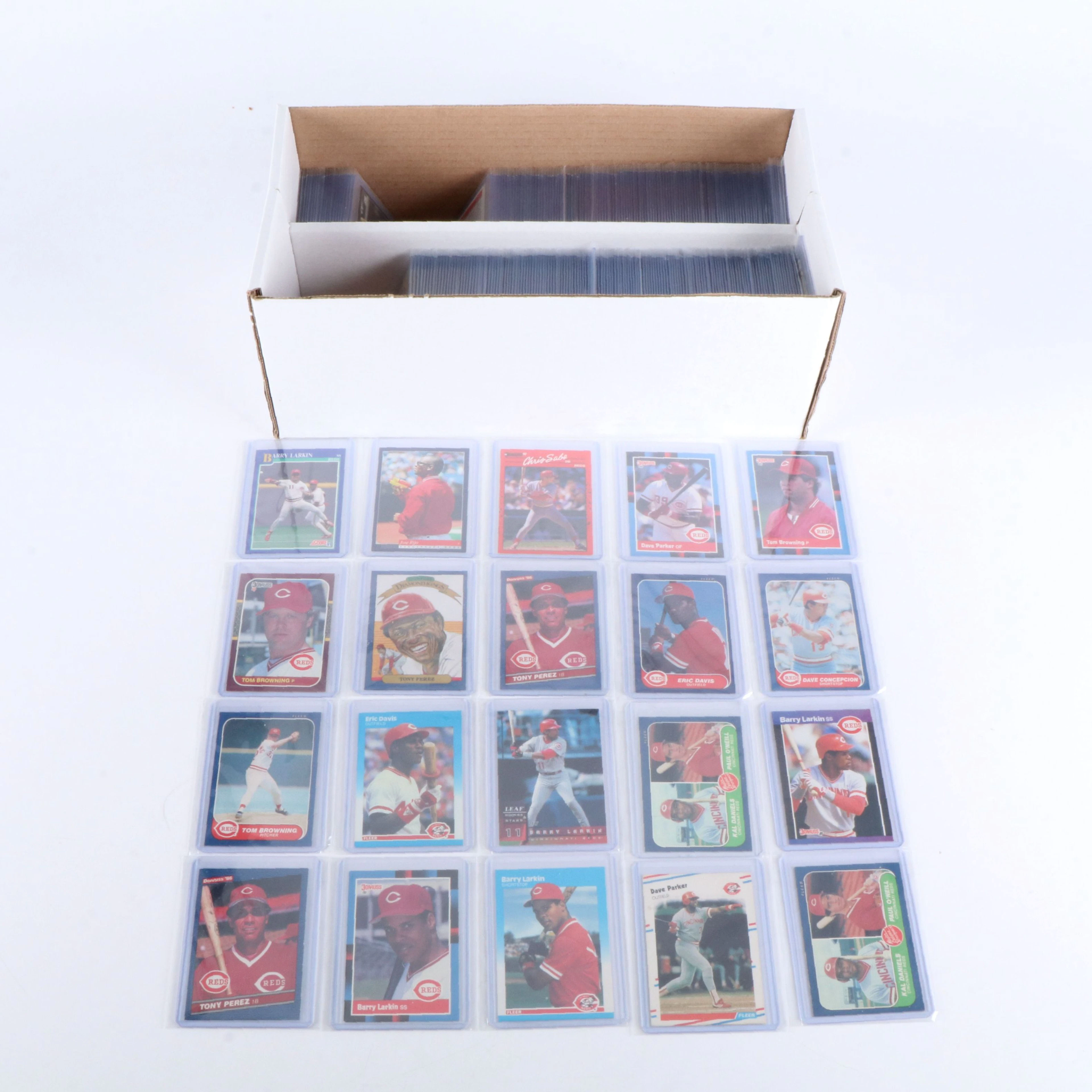 Box of 1980s and 1990s Cincinnati Reds Baseball Cards, Many of Davis and Larkin