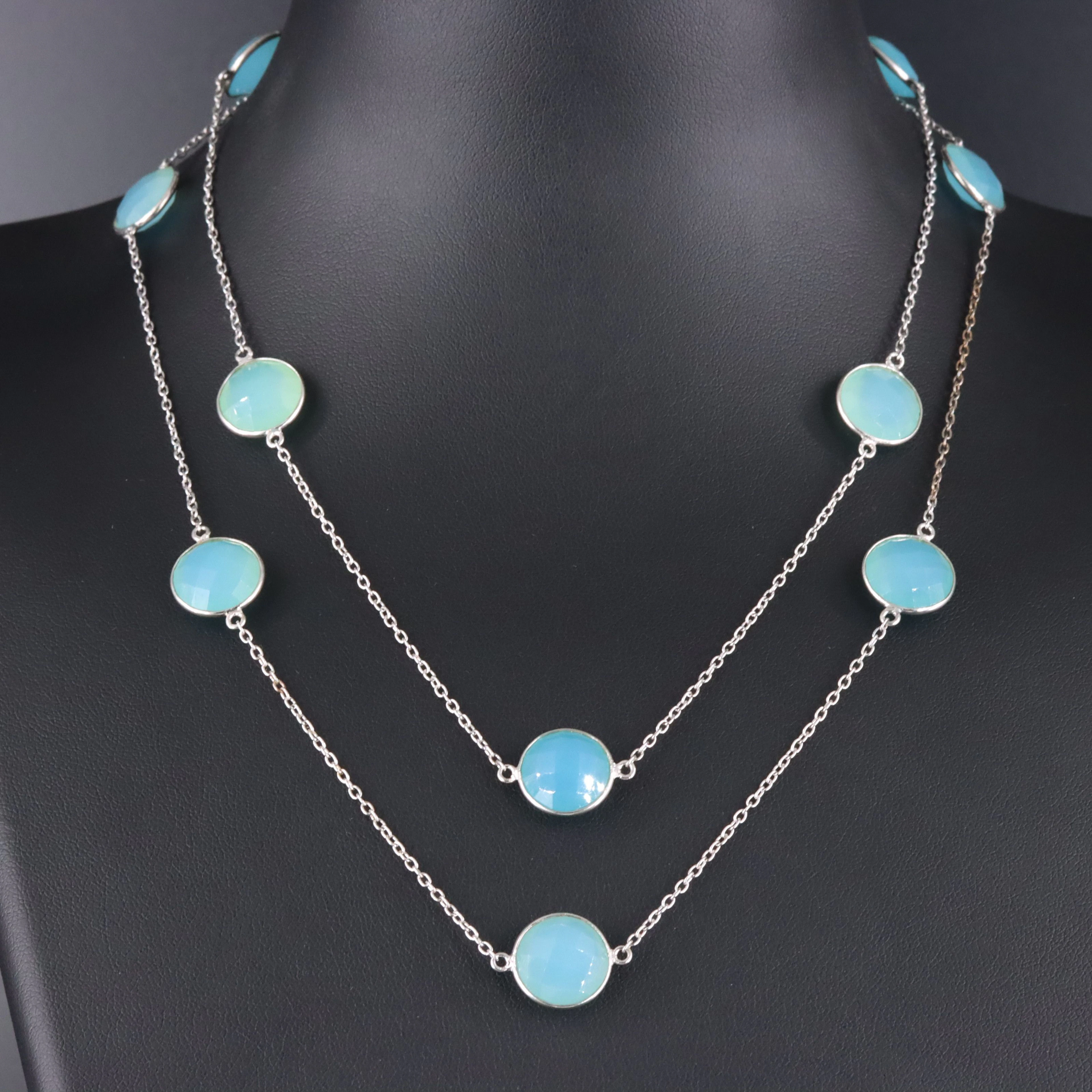 Sterling Chalcedony Station Necklace
