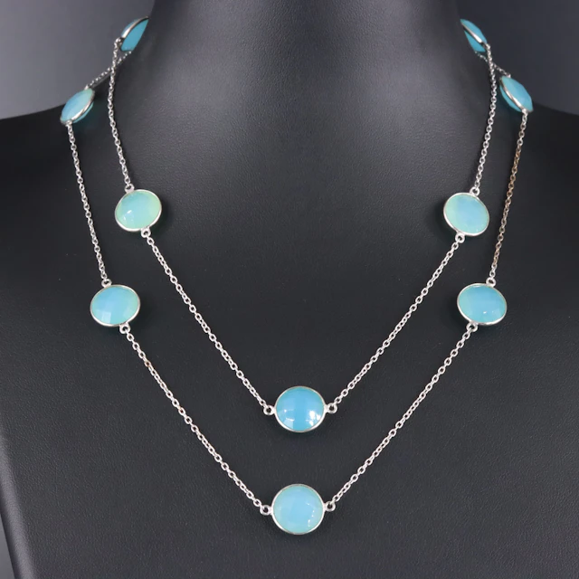 Sterling Chalcedony Station Necklace