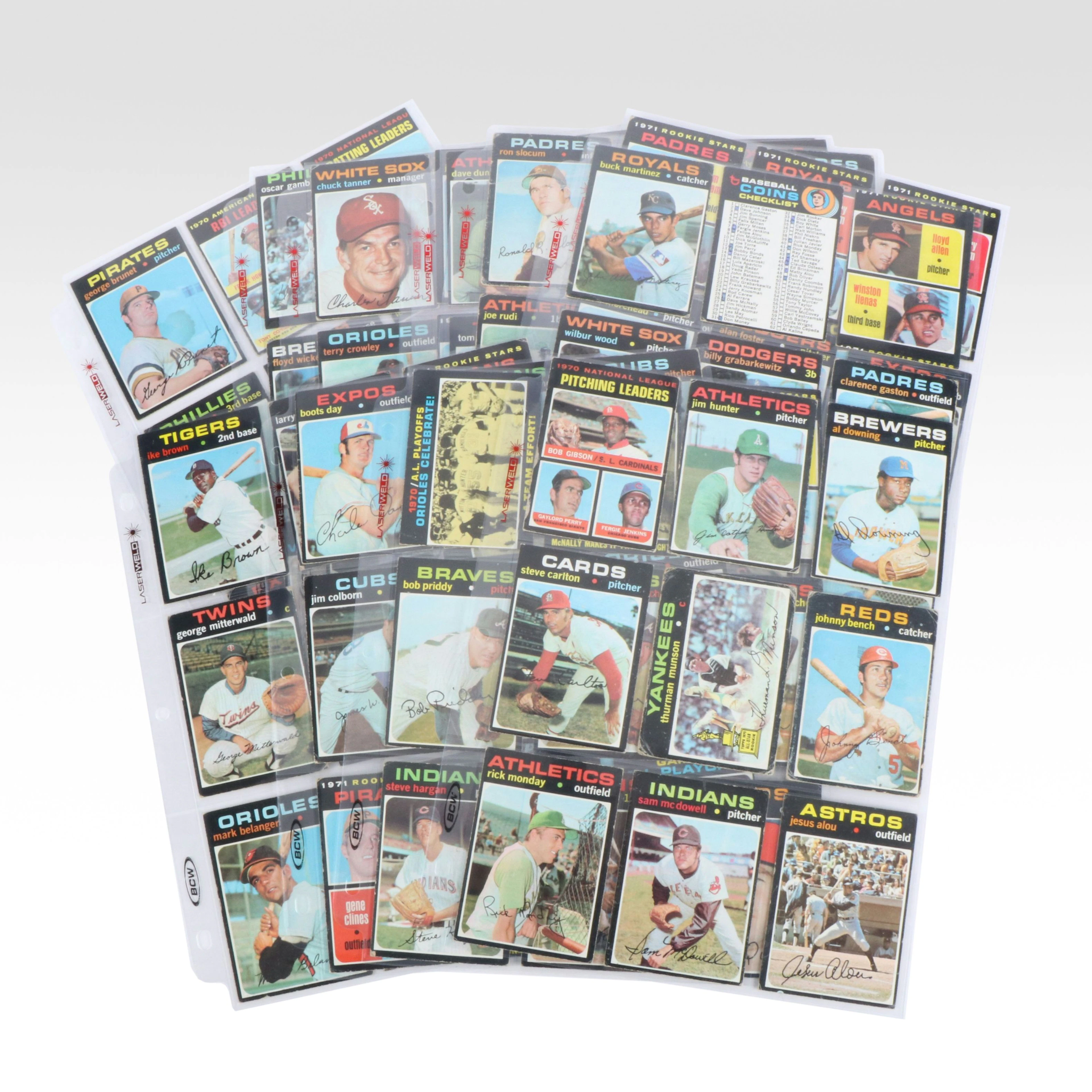 1971 Topps Baseball Cards with Steve Carlton, Thurman Munson, and Johnny Bench