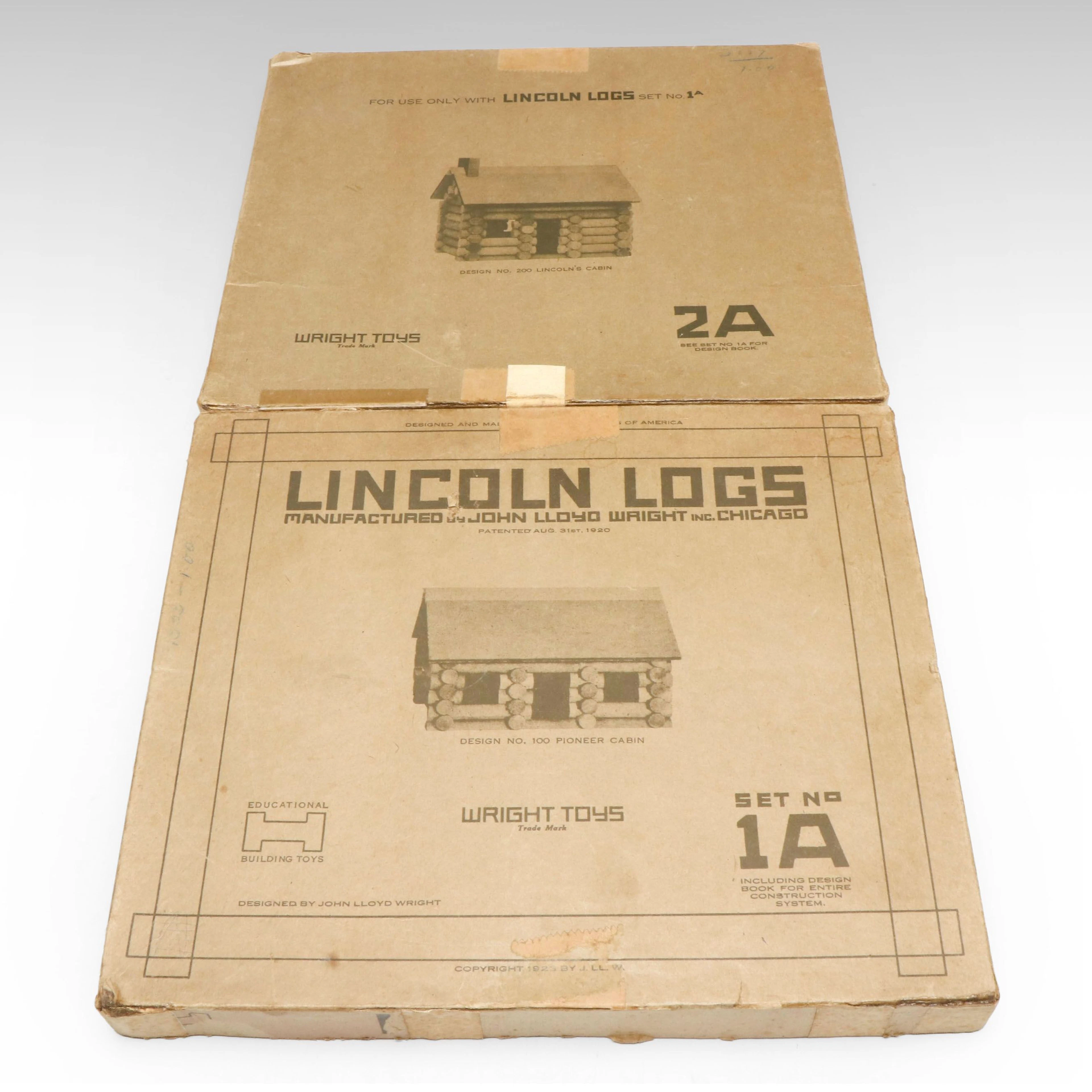 Wright Toys Original Lincoln Log Building Sets 1A and 2A, Early 20th Century