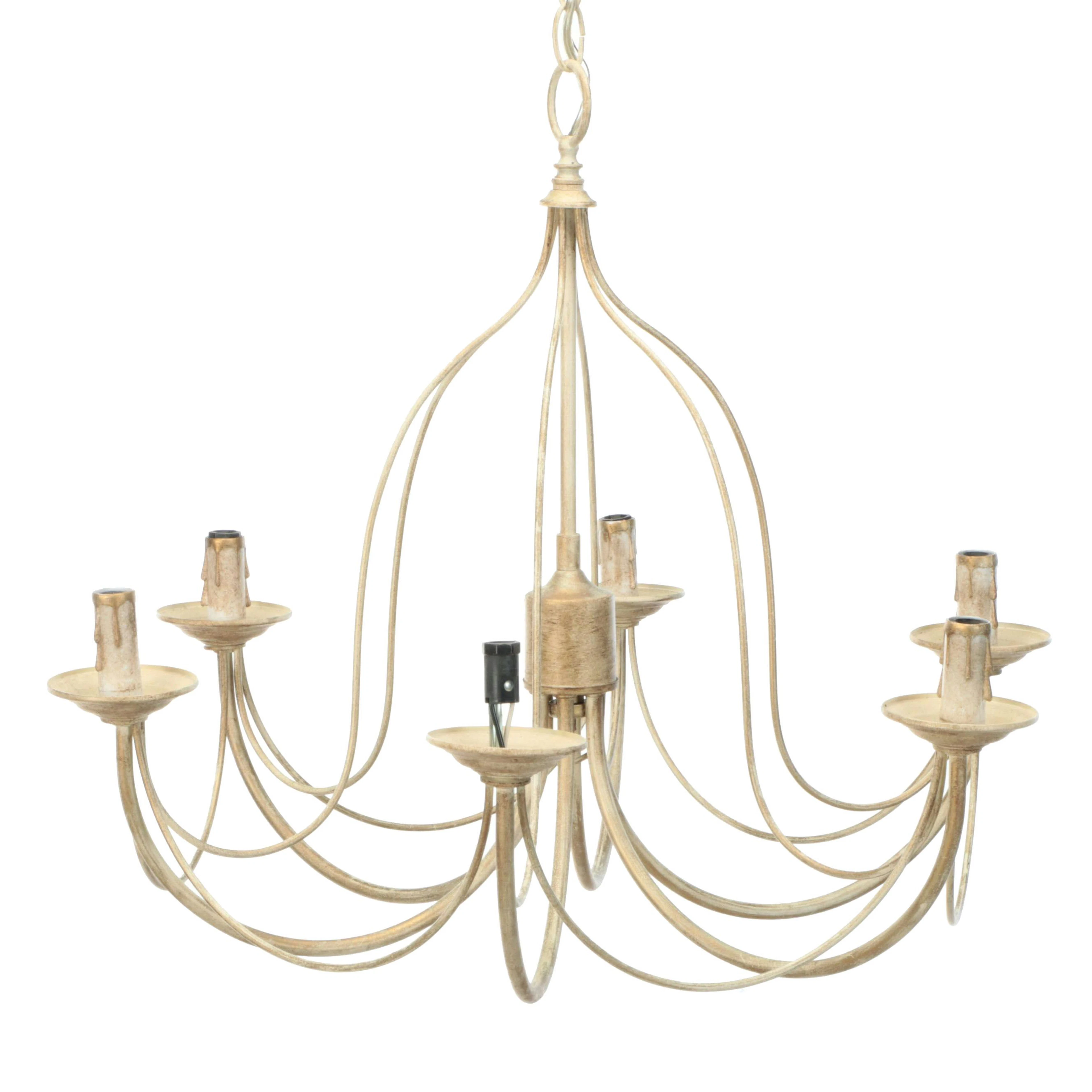 Farmhouse Contemporary Distressed White Metal Six-Arm Chandelier