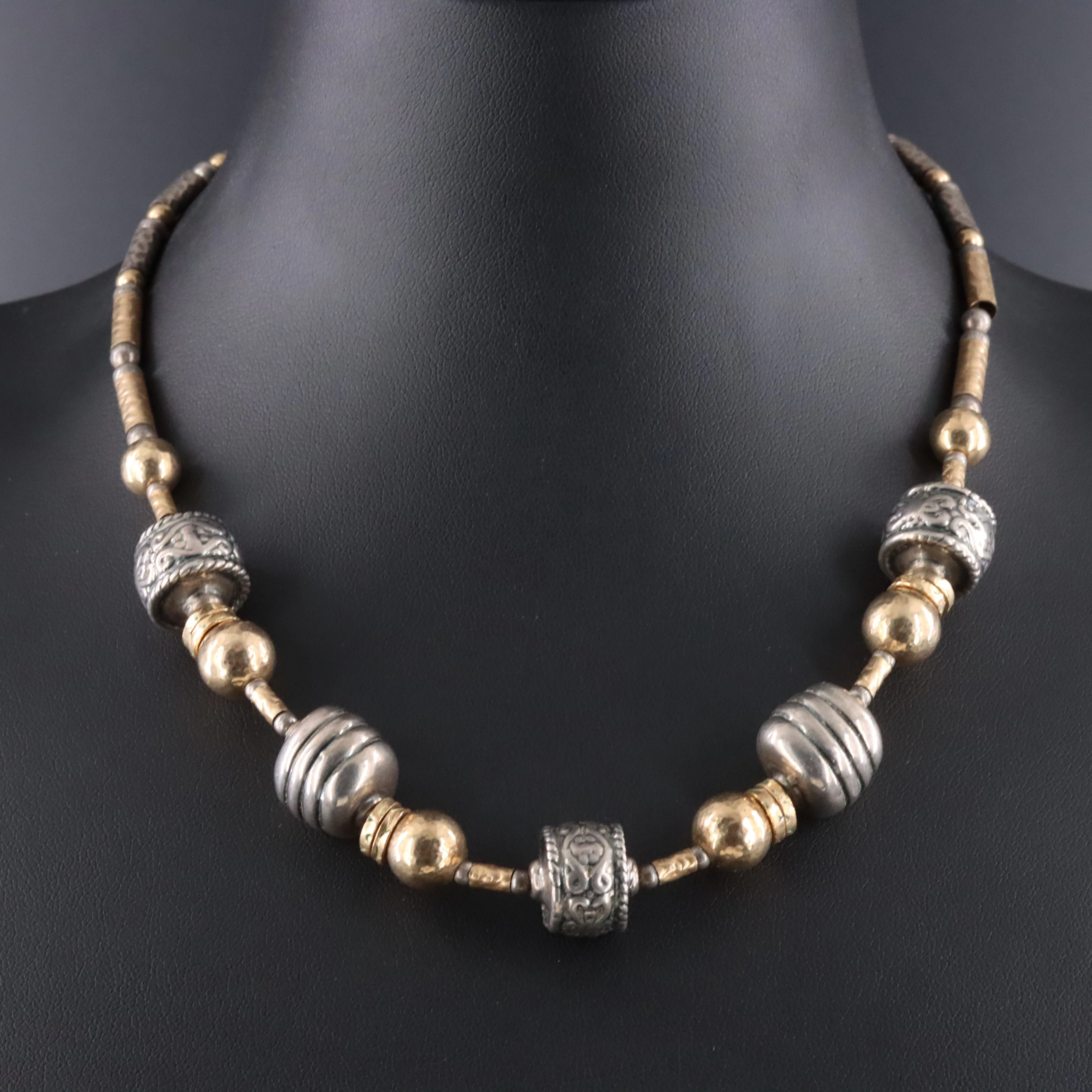 Sterling Two-Tone Bead Necklace