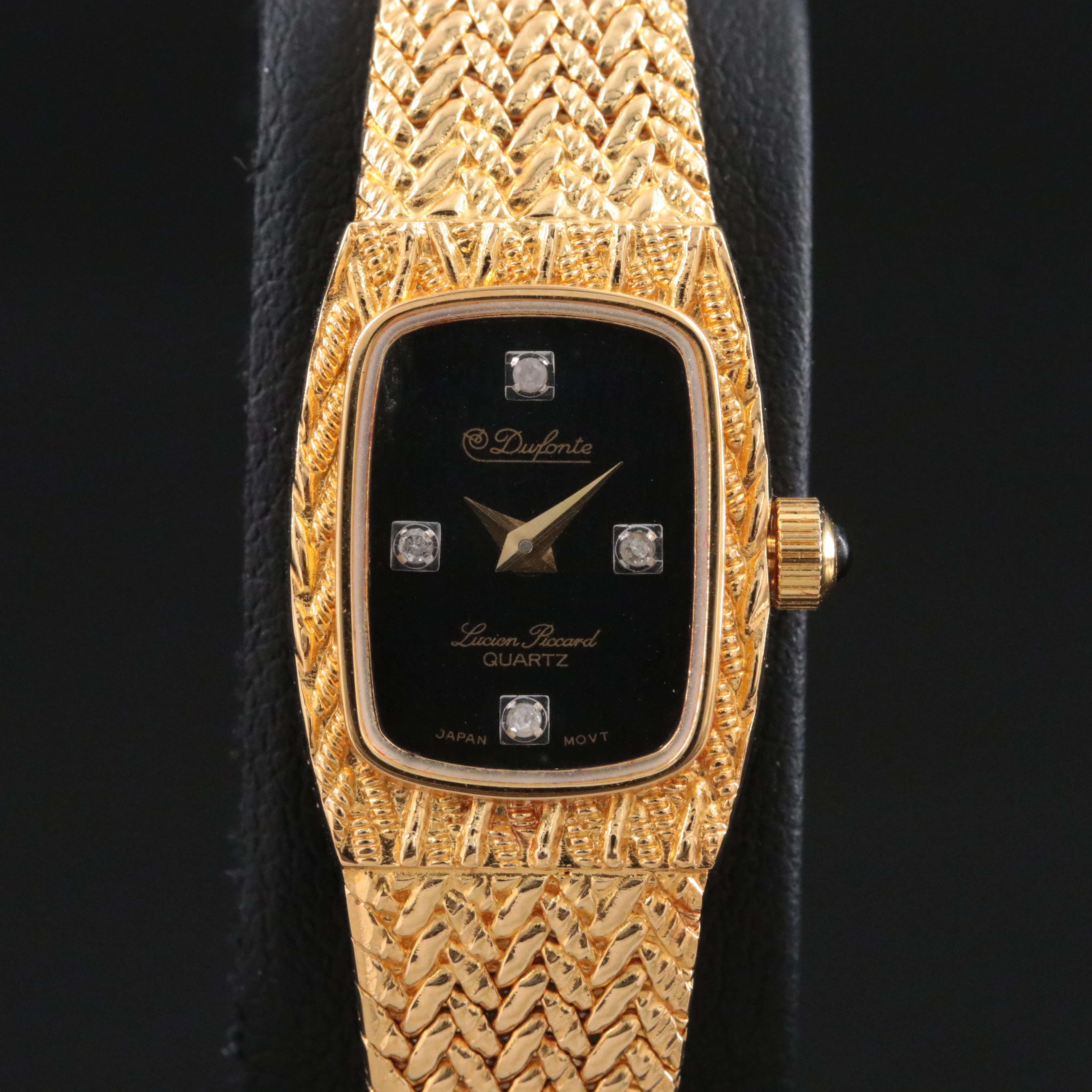Dufonte By Lucien Piccard Diamond Accented Gold Tone Quartz Watch