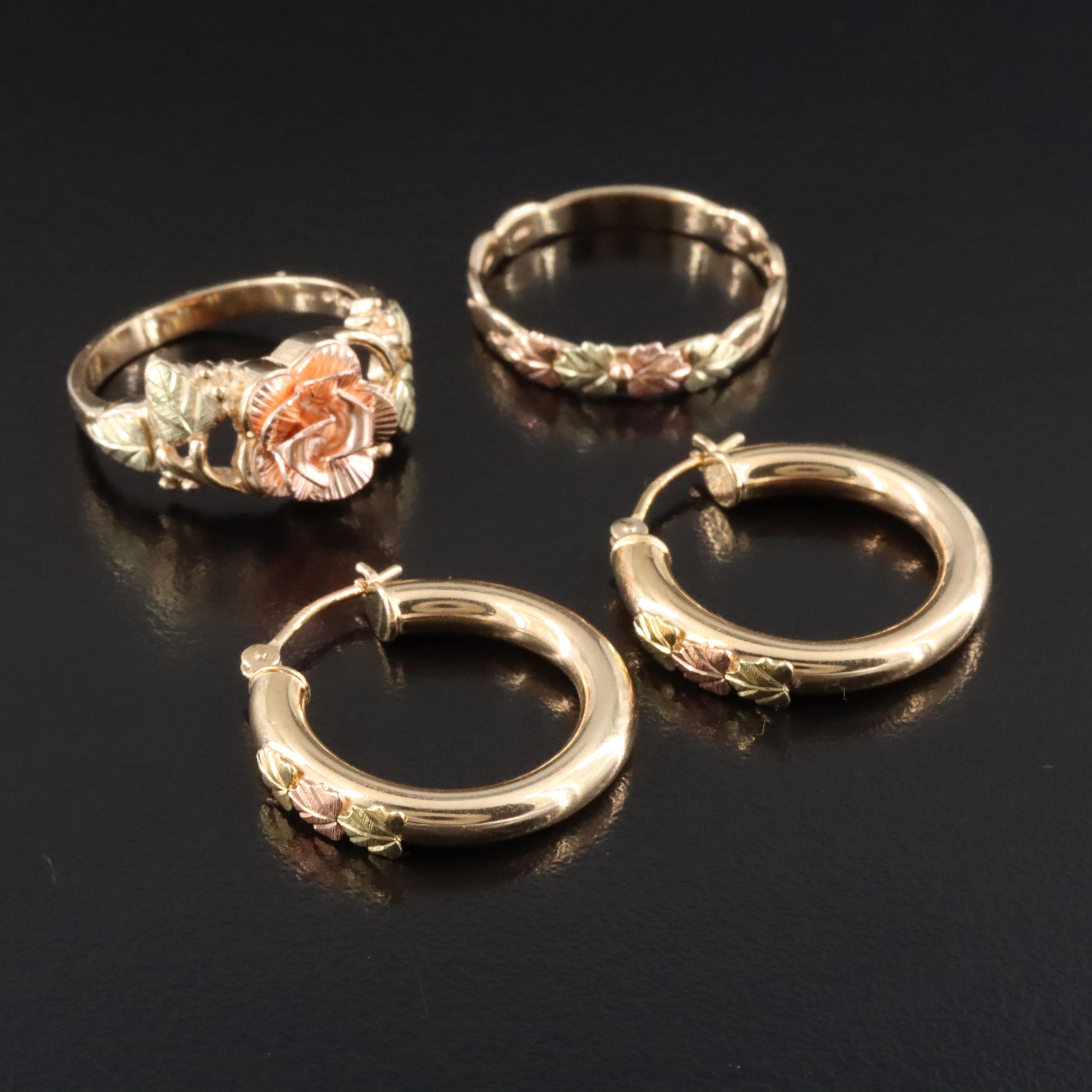 Coleman Co. Black Hills Gold 10K Tri-Color Rings and Earrings