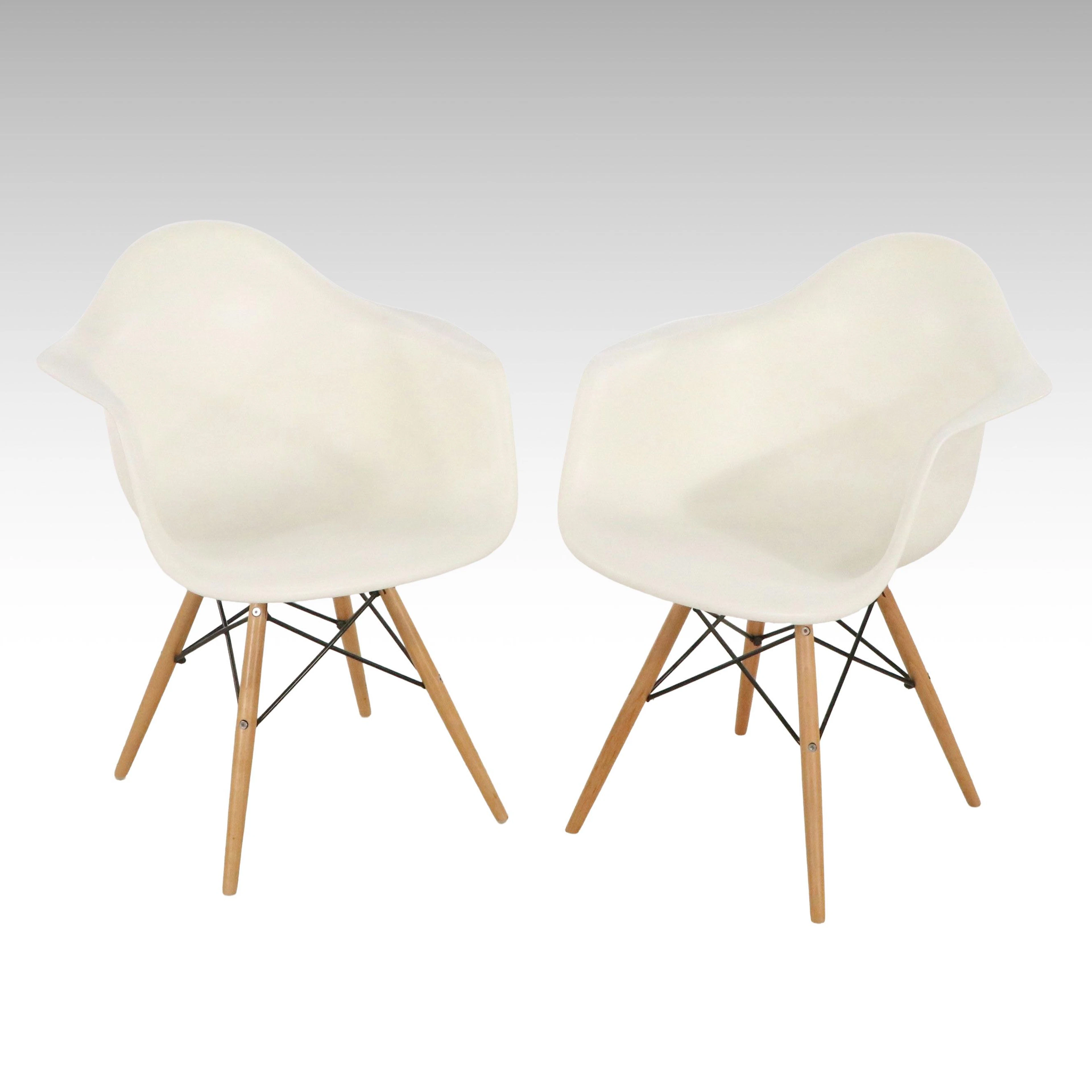 Eames Style White Molded Shell Armchairs, 21st Century