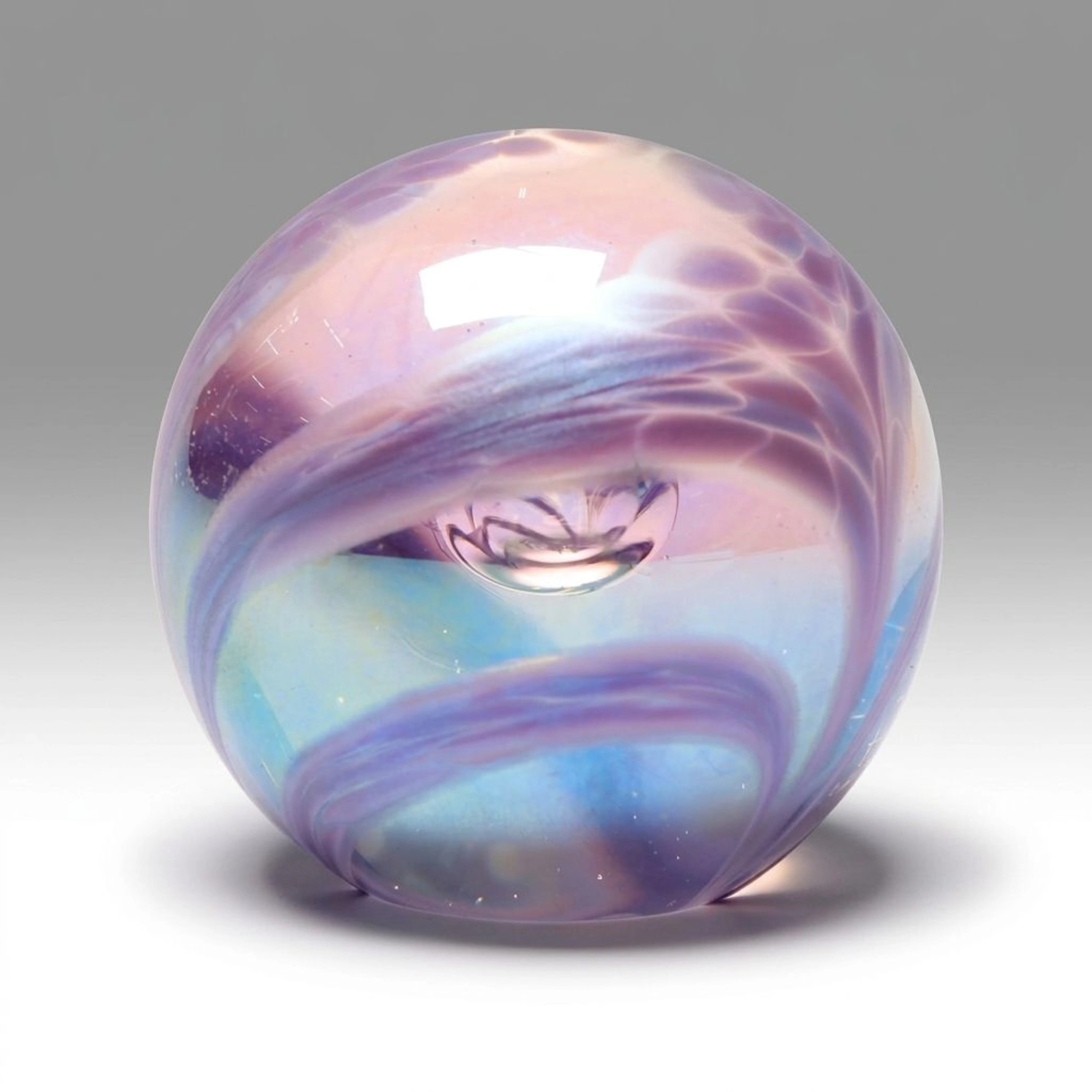 Glass Eye Studio Feather Pull Iridescent Purple Glass Paperweight, 2005