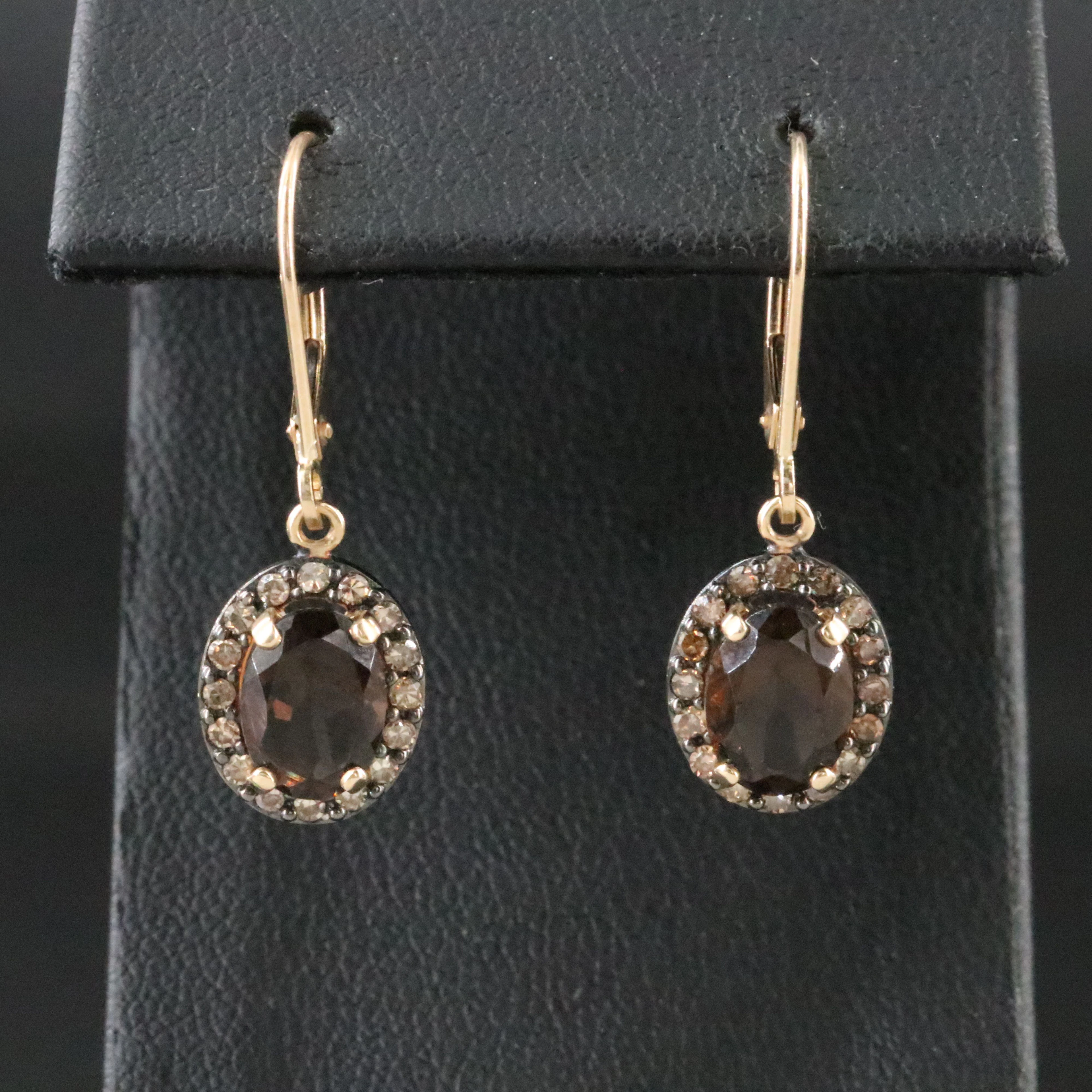 14K Smoky Quartz and Diamond Earrings