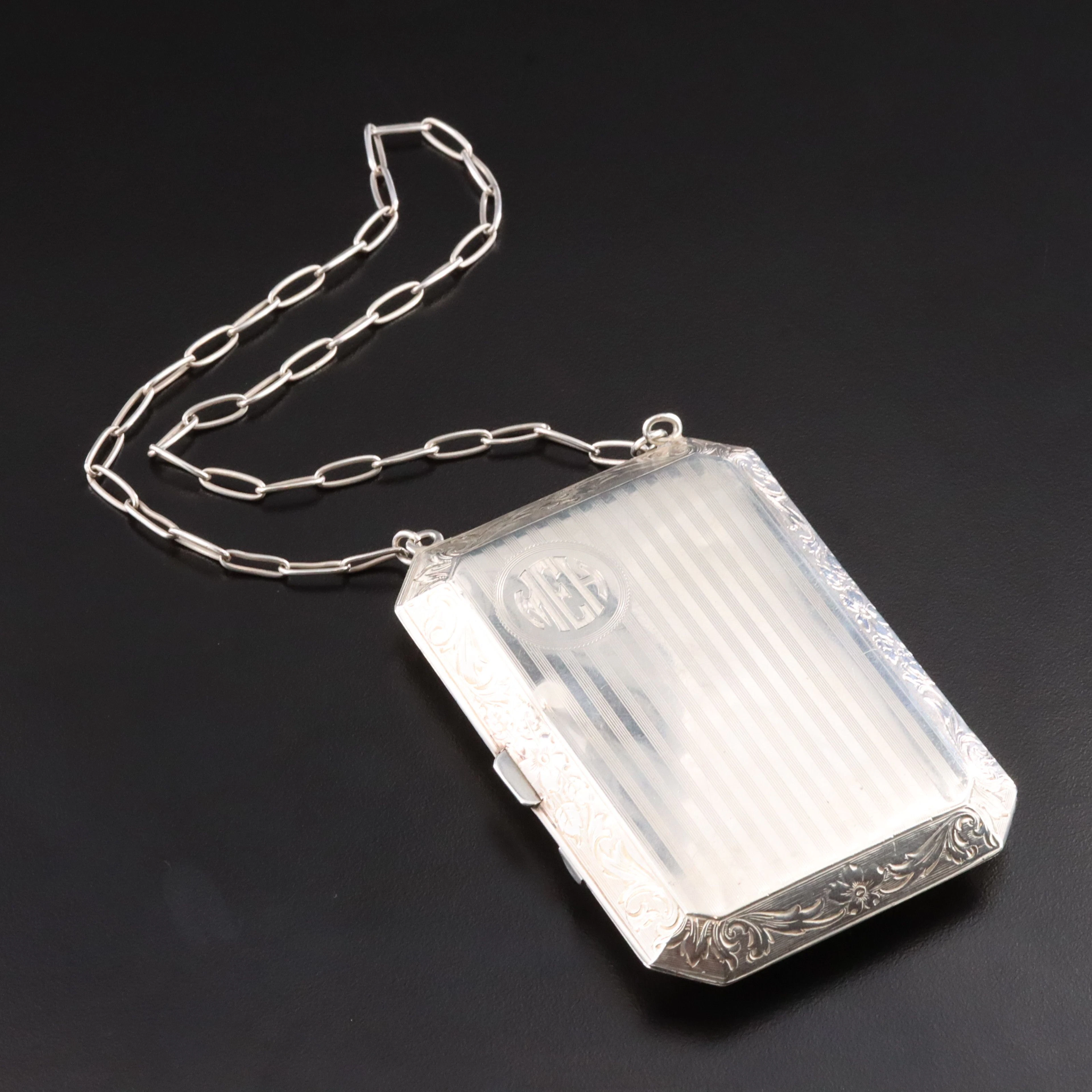 Webster Co. Sterling Silver Compact with Celluloid Card