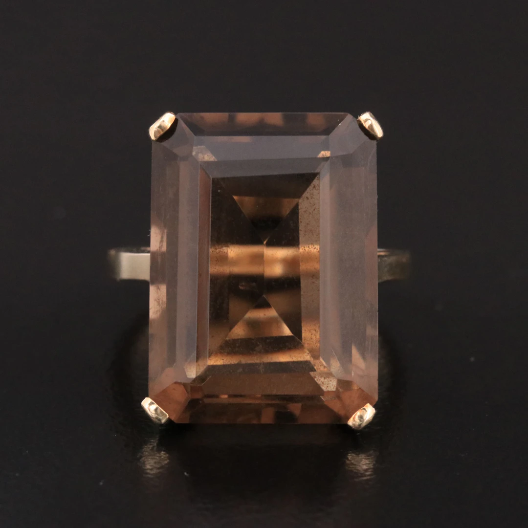 1960s 10K 15.93 CT Smoky Quartz Cocktail Ring