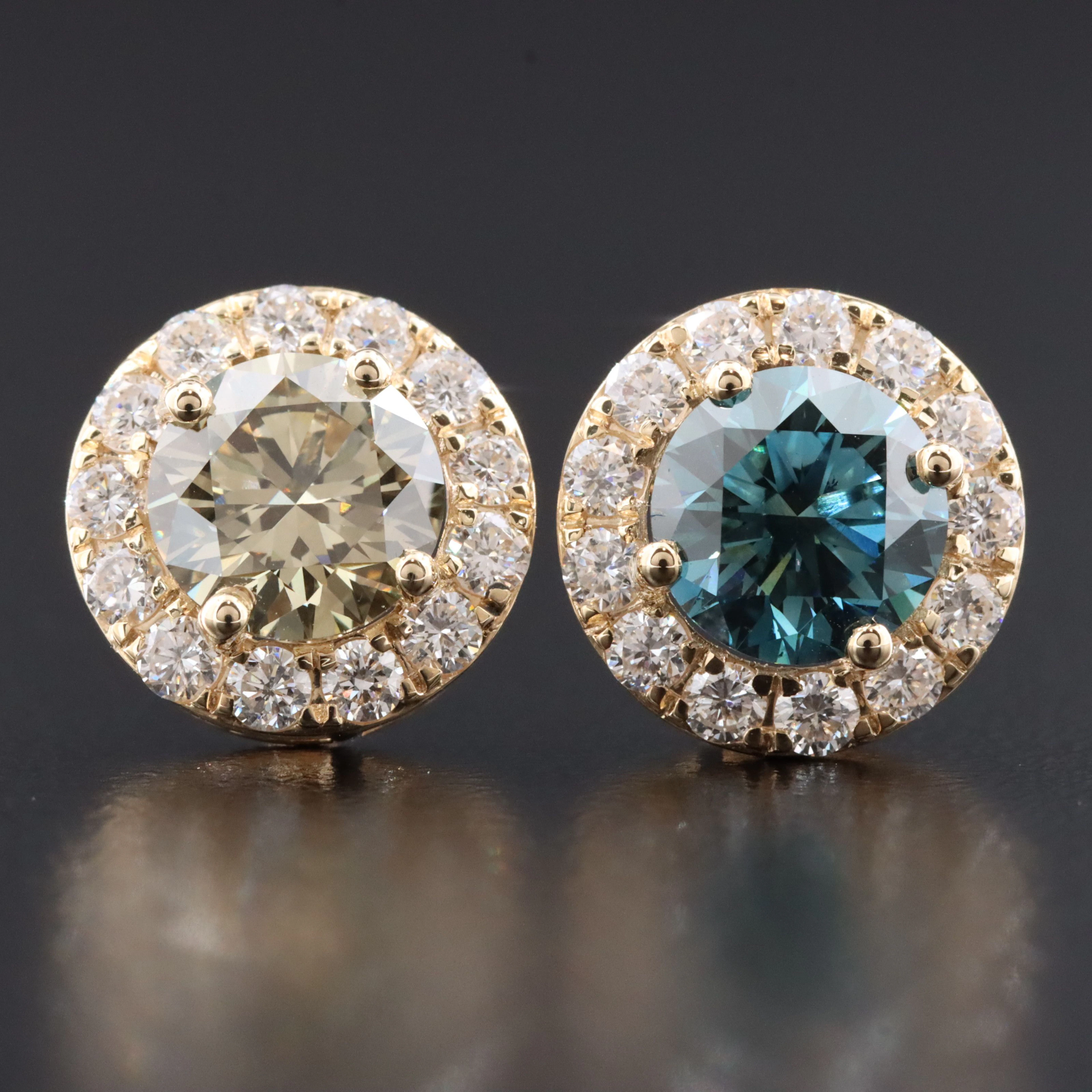 14K 2.88 CTW Lab Grown Diamond Earrings with Fancy Color Centers