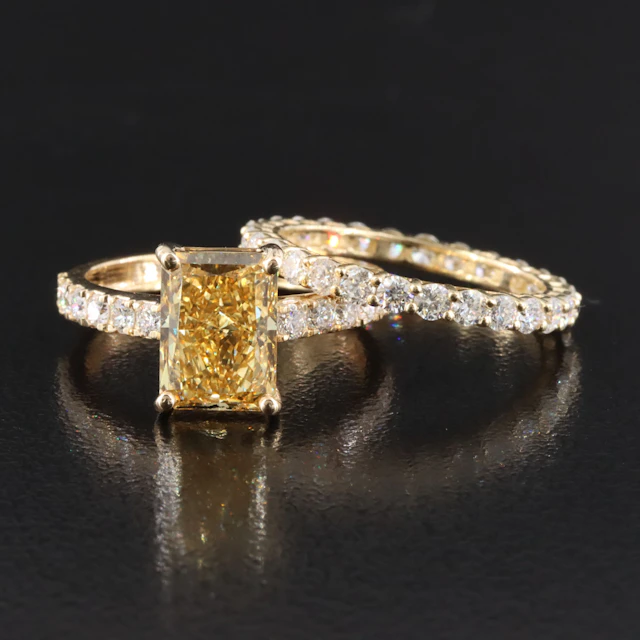 14K 4.08 CTW Lab Grown Diamond Ring Set Featuring Fancy Yellow