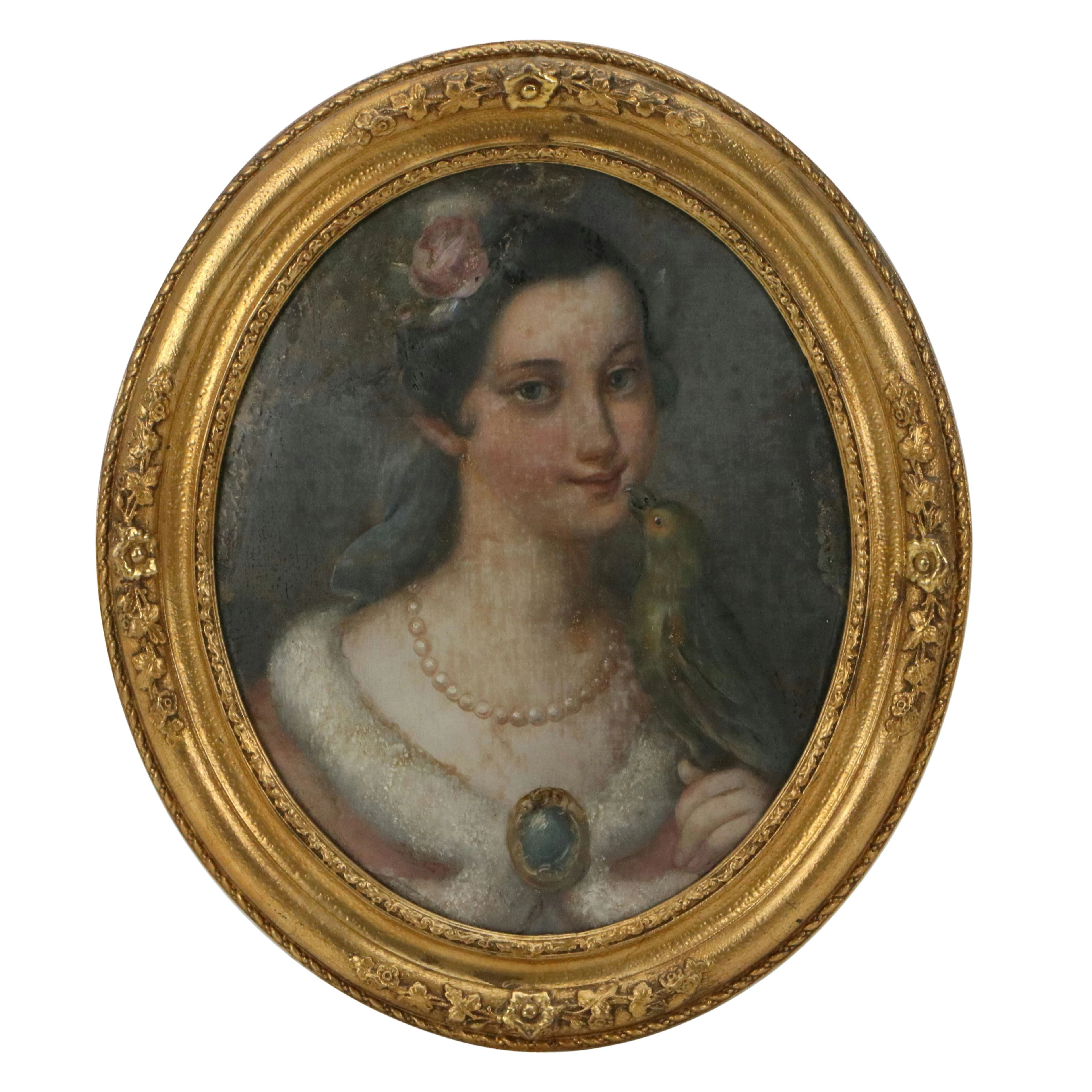 Continental School Reverse-Glass Oil Portrait, Late 18th to 19th Century