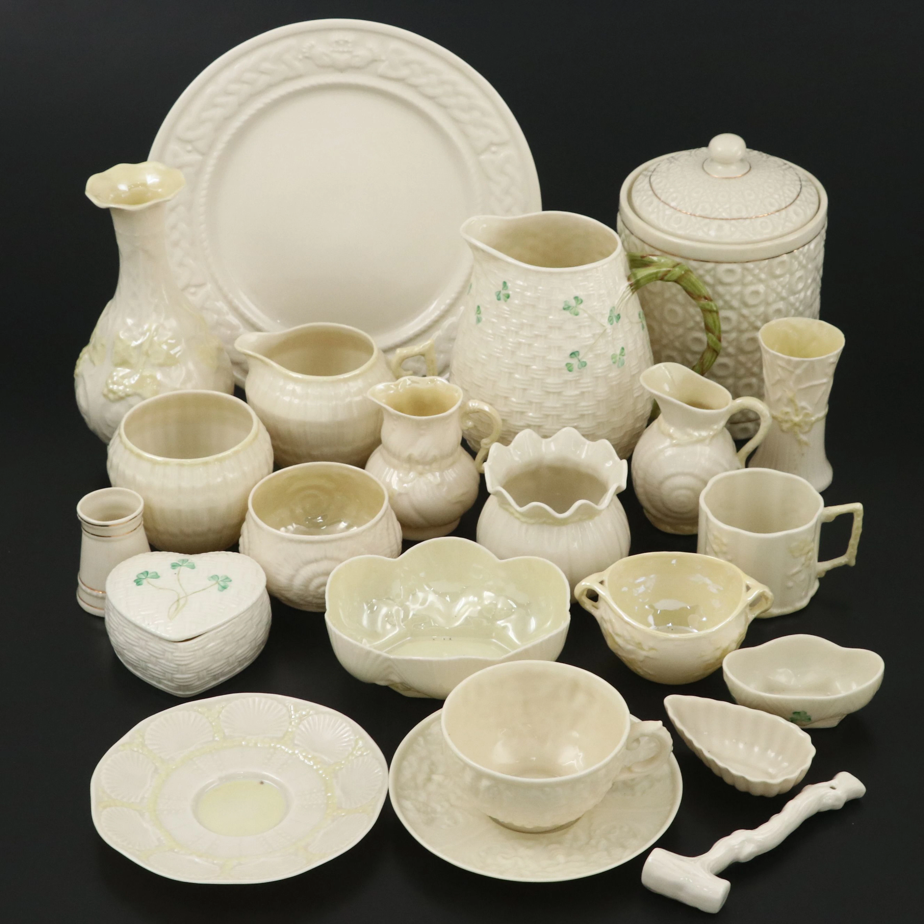 Belleek "Shamrock" with "Limpet Yellow" and Other Table Accessories