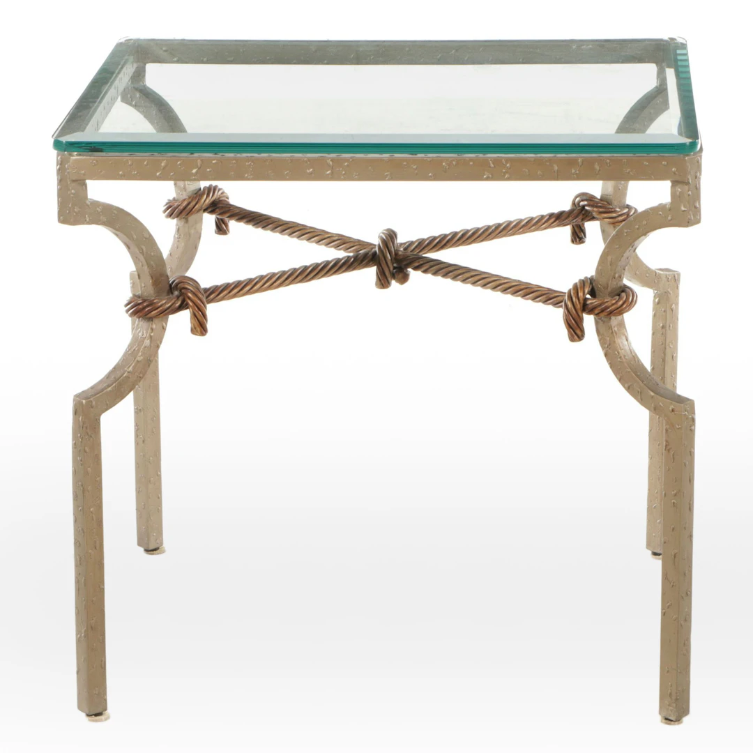 Glass Top Side Table with Knot Details