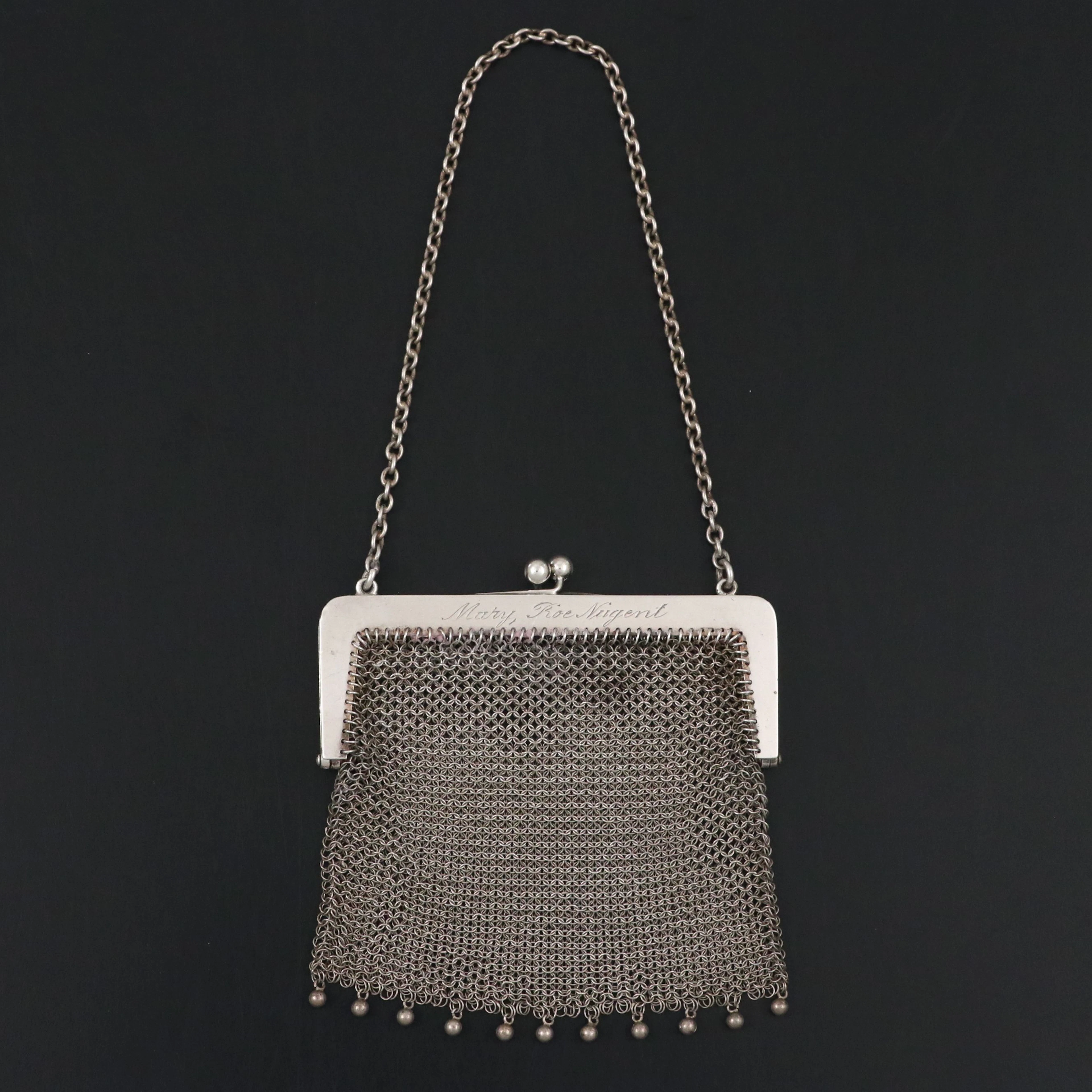 Sterling Silver Chainmail Mesh Chatelaine Coin Purse, Antique