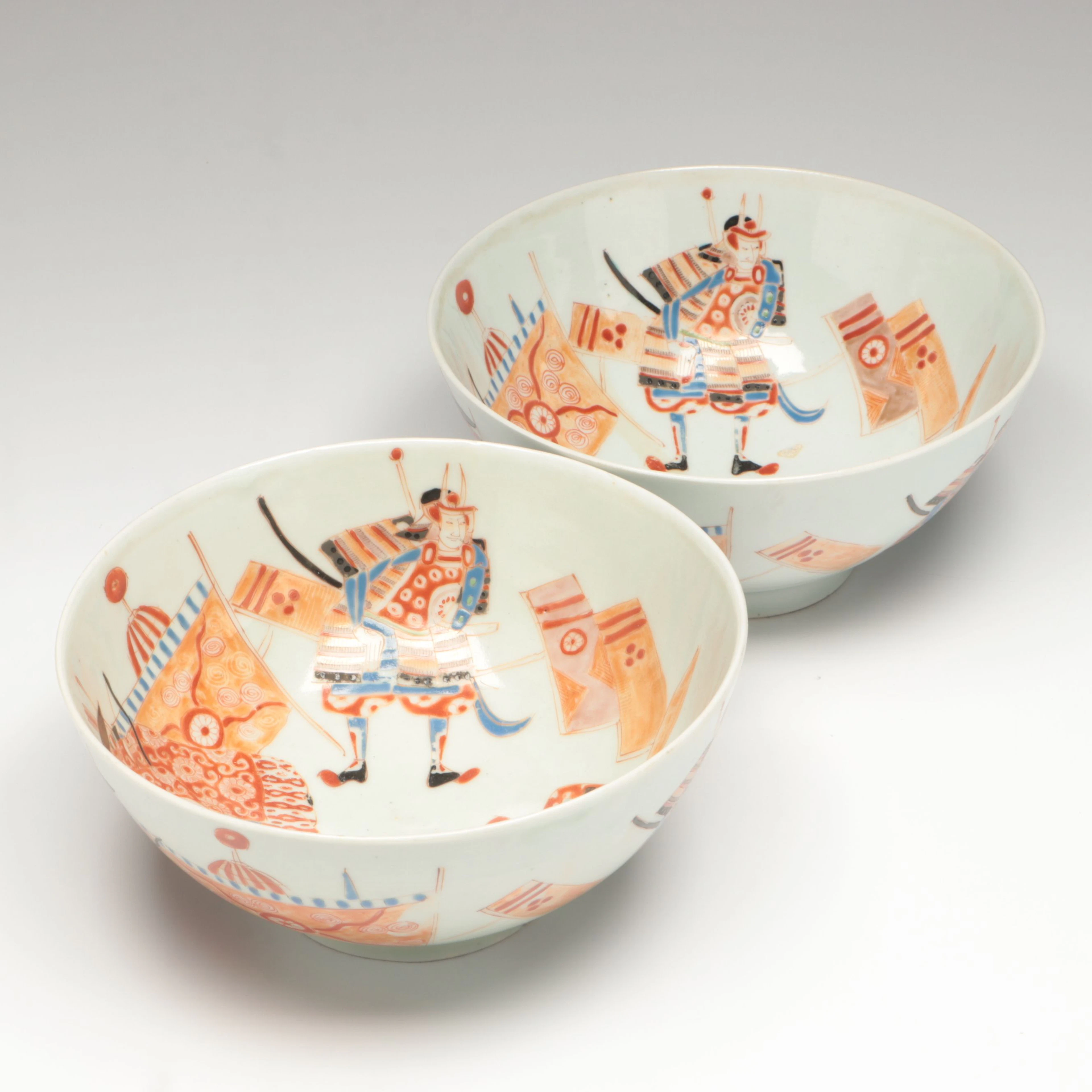 Japanese Hichozan Fukagawa Late Edo/Early Meiji Hand-Painted Porcelain Bowls