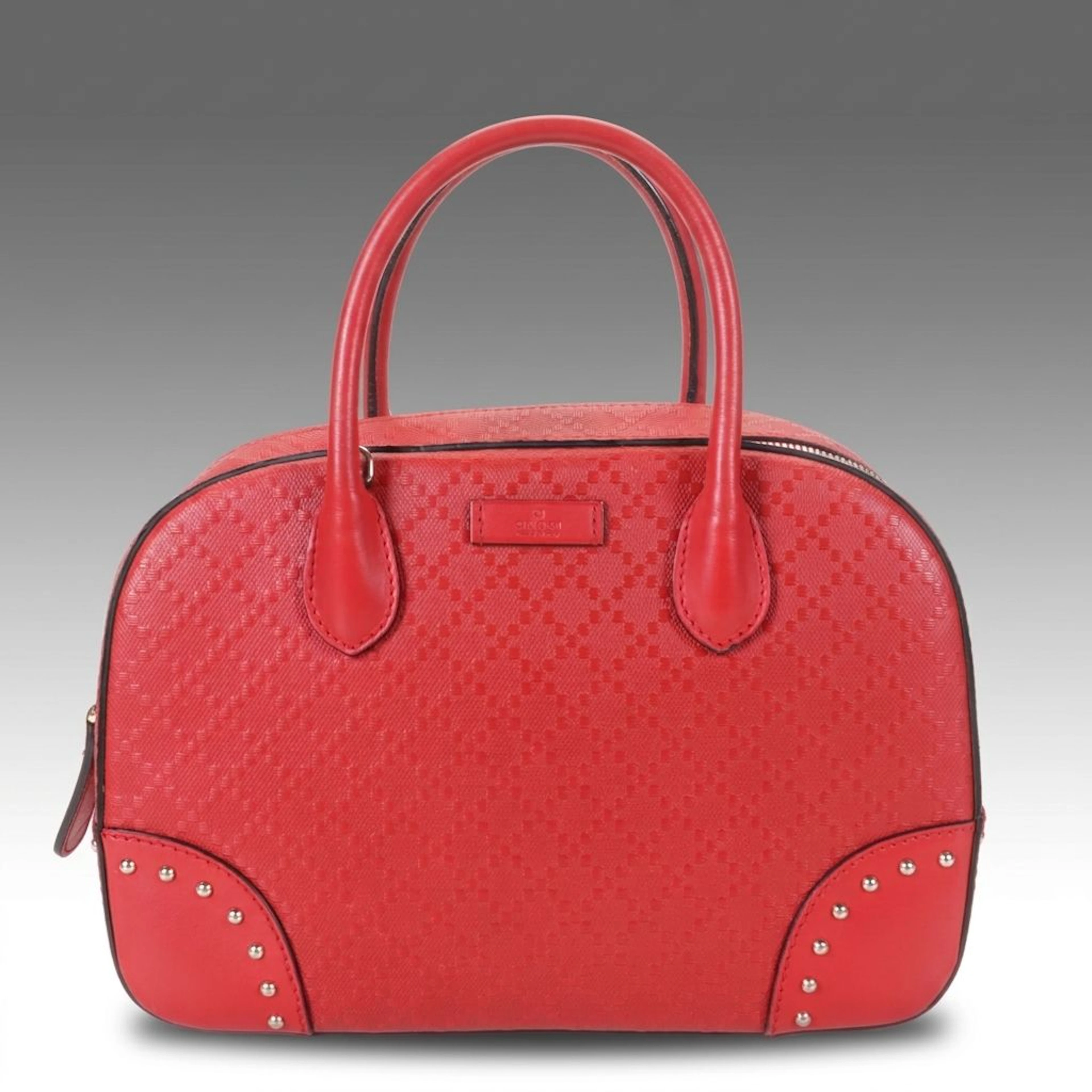 Gucci Top Handle Satchel in Red Diamante Bright Embossed Leather